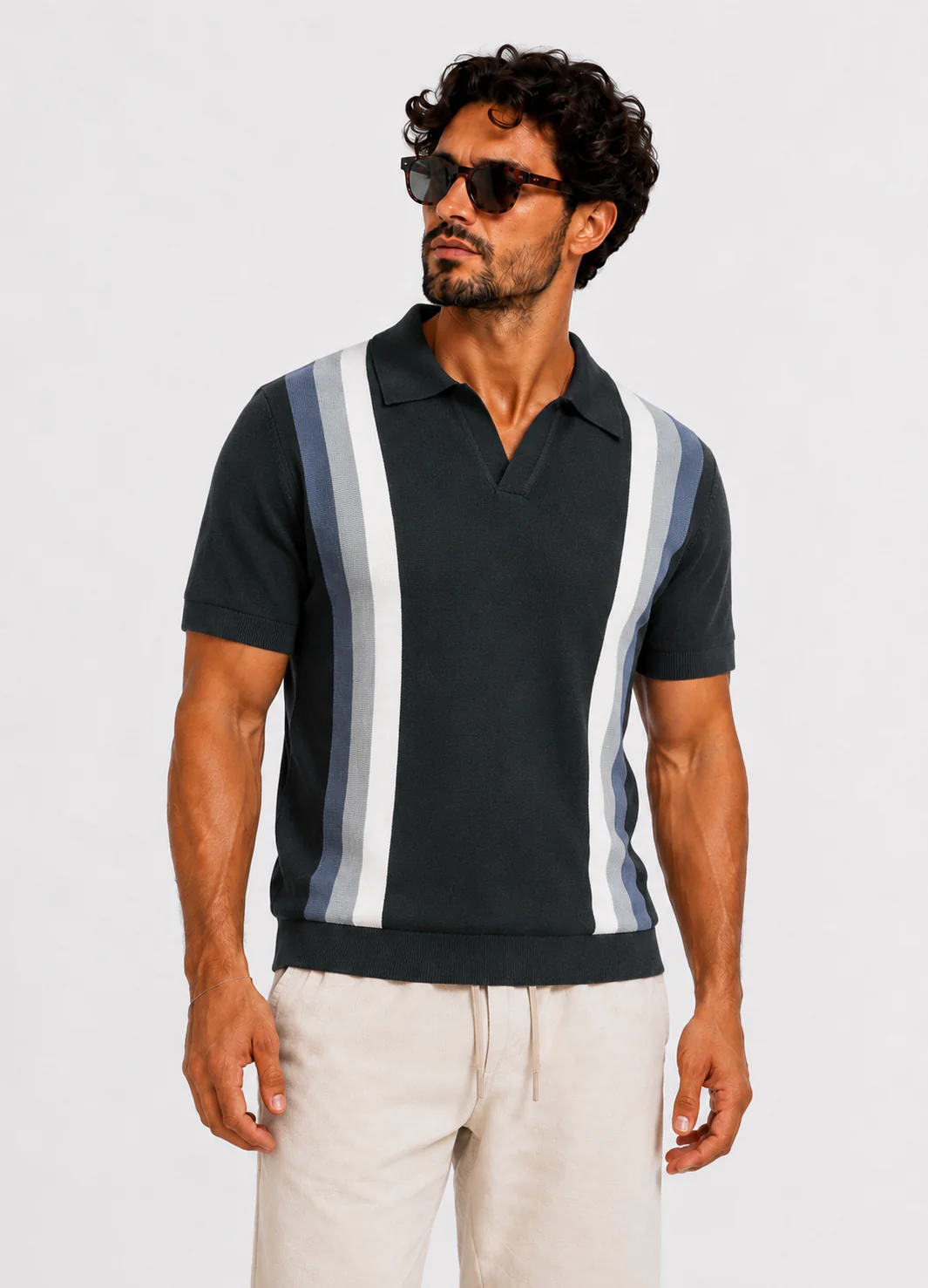 Polo knitwear short sleeve Monaco blue grey Polo knitwear short sleeve Monaco blue grey