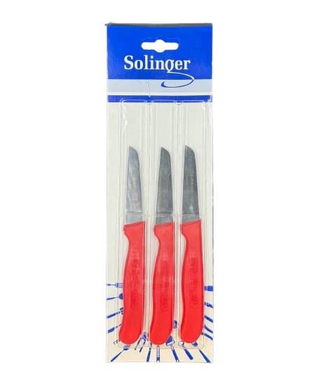SOLINGER set van 3 stuks RÓR schilmesjes RVS 6,5cm lemmet rood kunststof heft