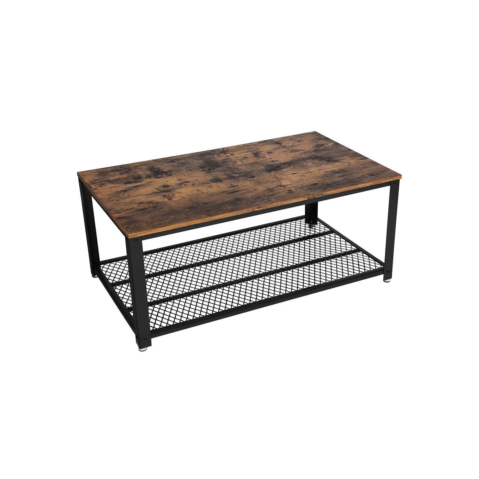 Salontafel vierkant – Met verstelbare plank – Massief stalen frame – Rustiek bruin