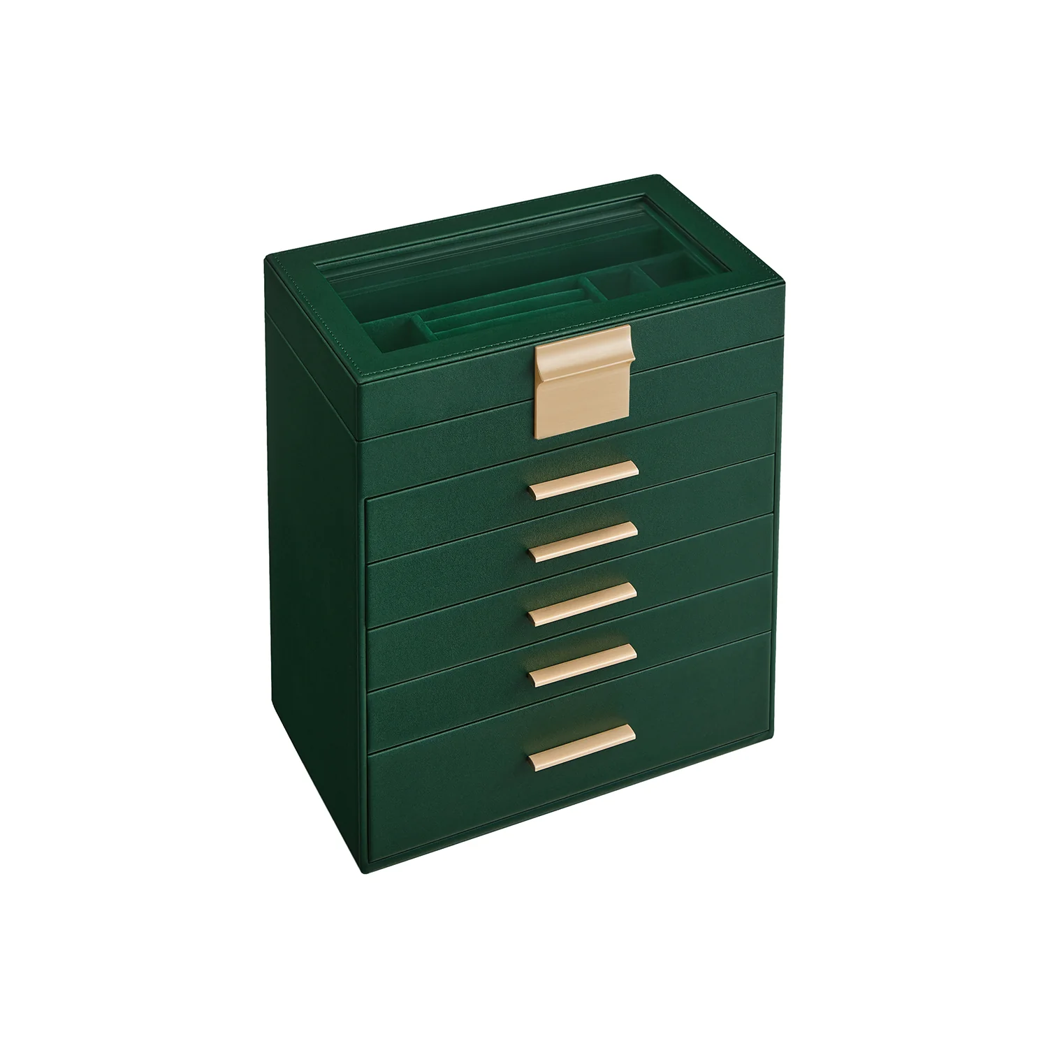 Sieradendoos – 5 lades – modern – bosgroen-goud