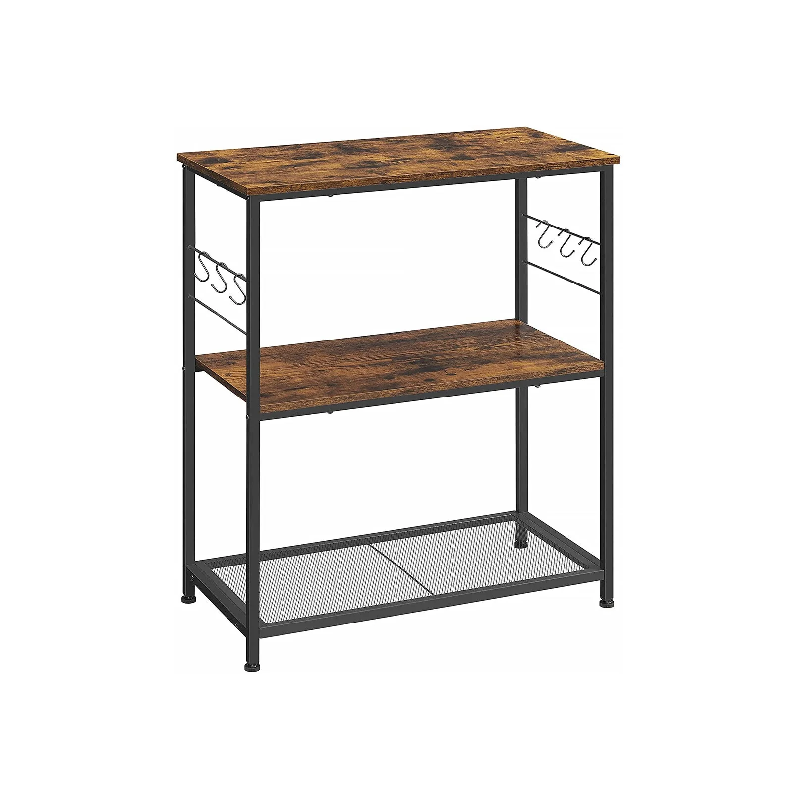 Keukenplank – Staand rek met 3 planken en 6 haken – Vintage bruin/zwart