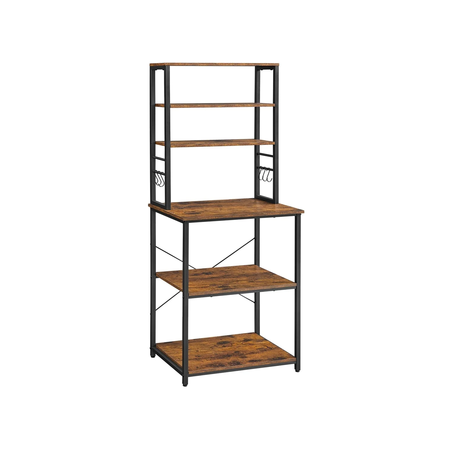 Keukenrek – Met planken en 6 haken – Vintage bruin-zwart