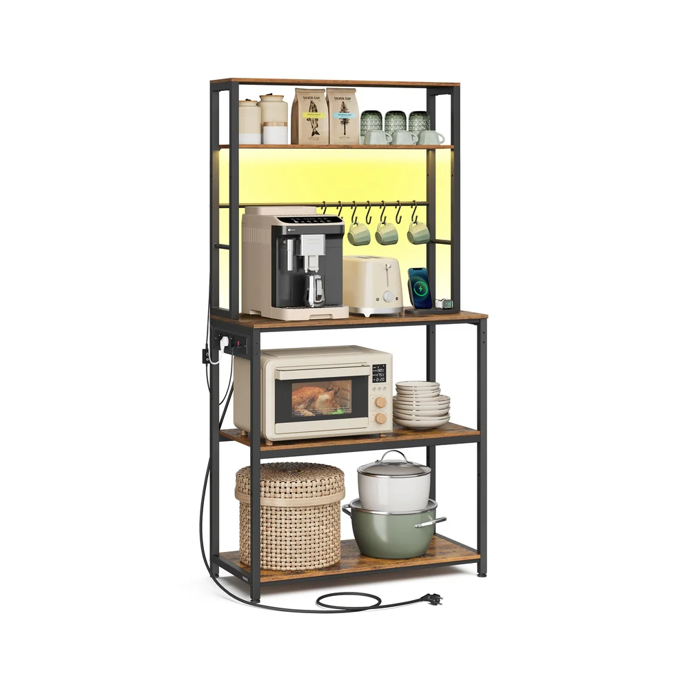 LED keukenplank met stopcontact – Vintage bruin – Mat zwart – Praktisch design