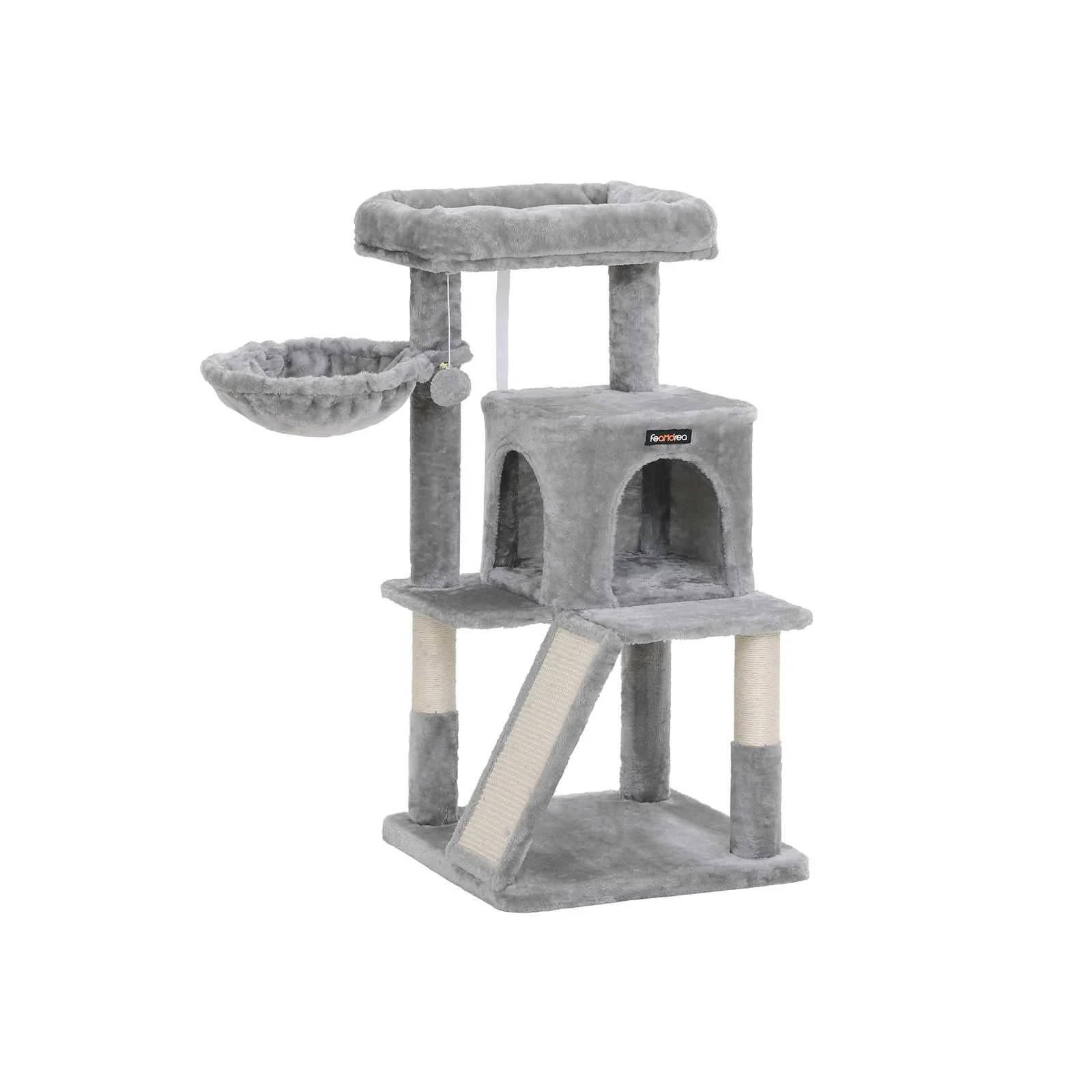 Kattenboom – Klimtoren met groot platform en grot – Grijs
