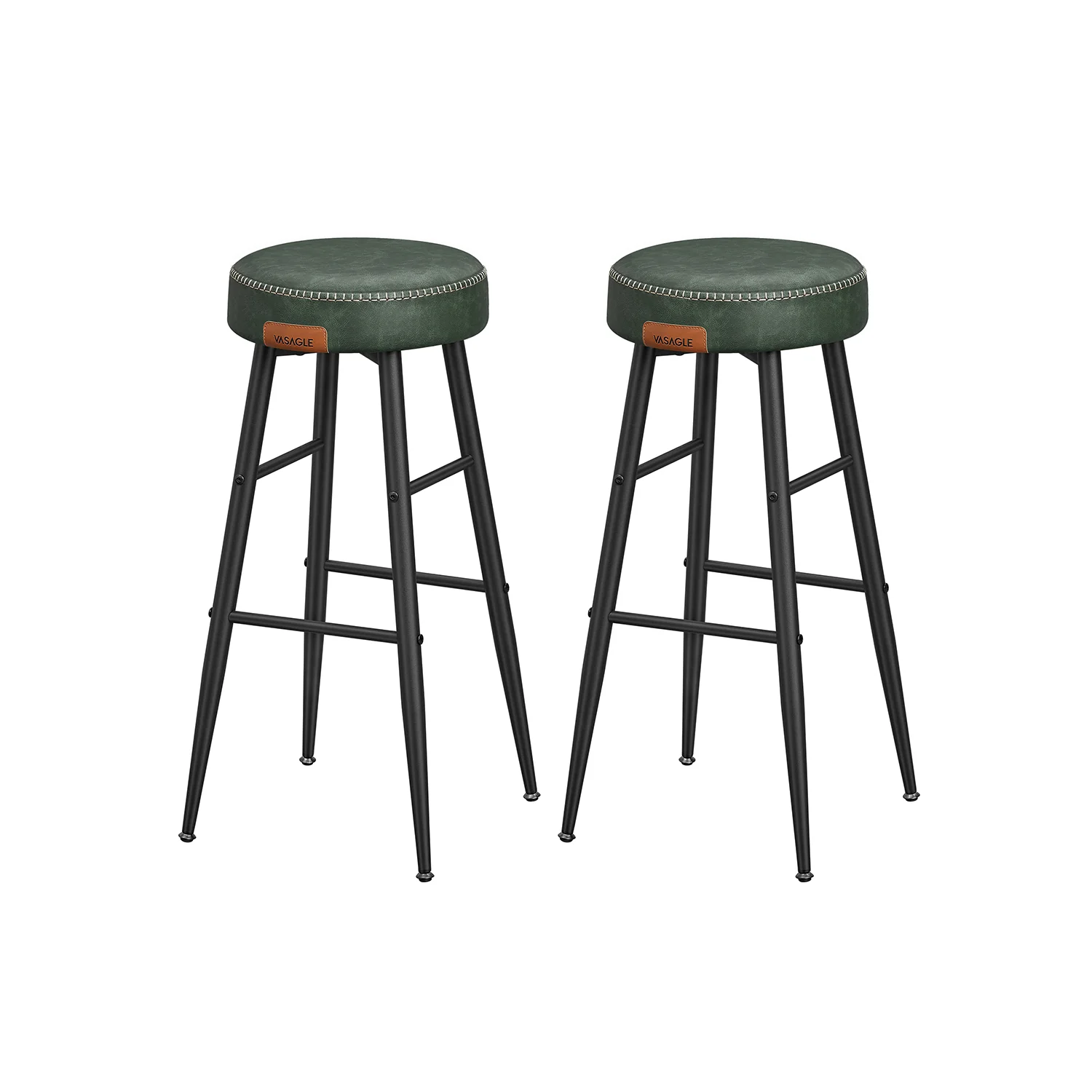 Barkruk Set van 2 – Industrieel Ontwerp – Met PU-kunstleer – Zithoogte 79 cm – Inktzwart