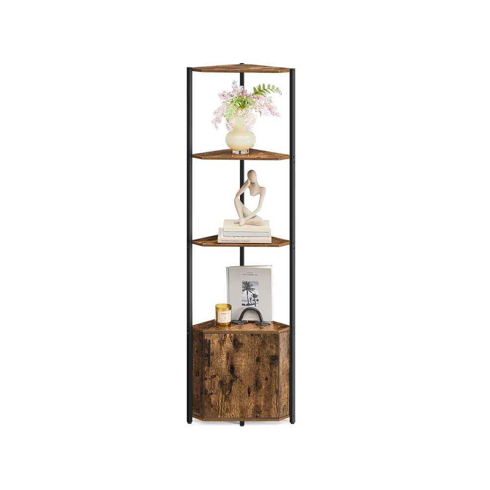Hoekplank 5 niveaus – Vintage bruin – Inktzwart – Decoratieve wandplank