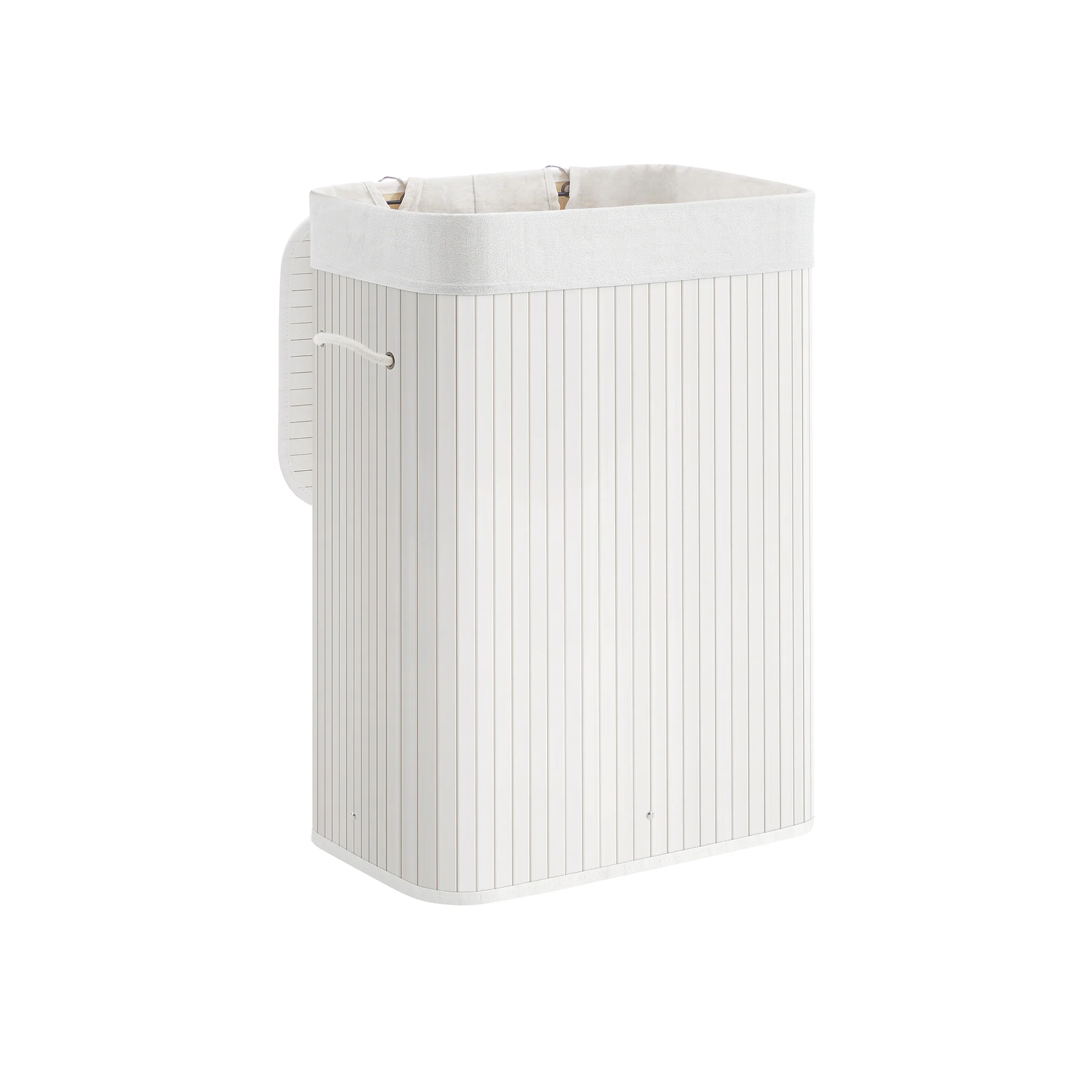 Wasmand – bamboe met katoenen zak – wit