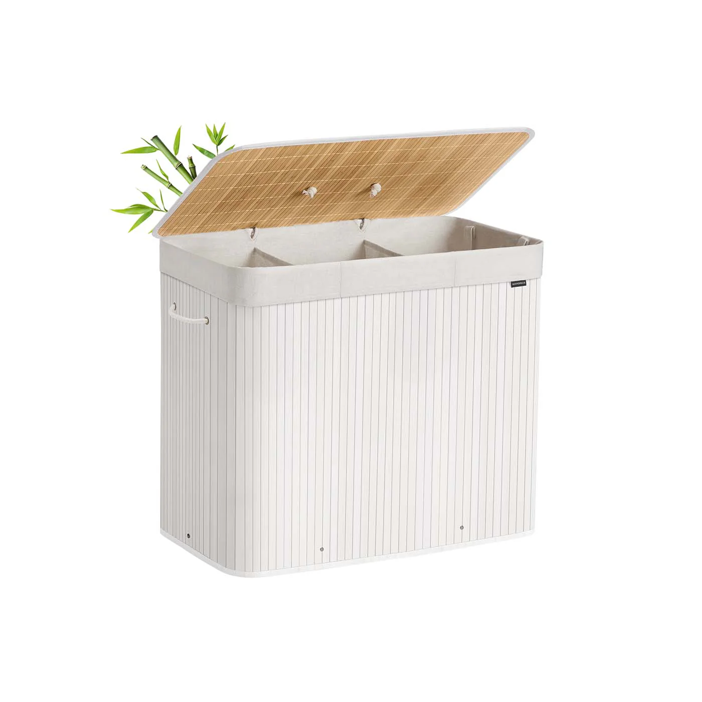 Wasmand met 3 compartimenten – Uitneembare waszak – Bamboe – 20 kg draagvermogen