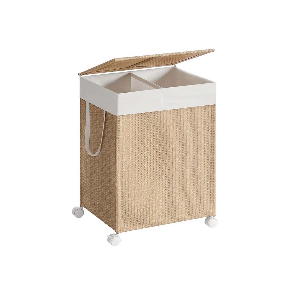 Wasmand 100 L – 2 compartimenten – Uitneembare waszak – Met deksel – Met wielen