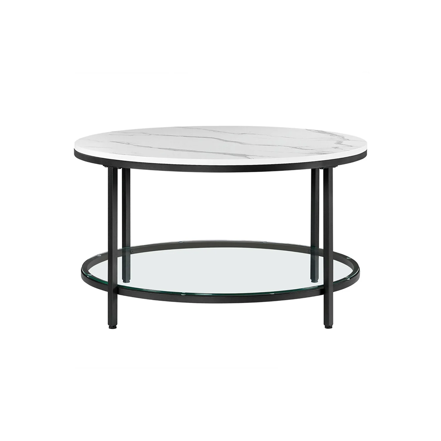 Salontafel – 2 Planken – Wit Marmerlook met Zwart Frame