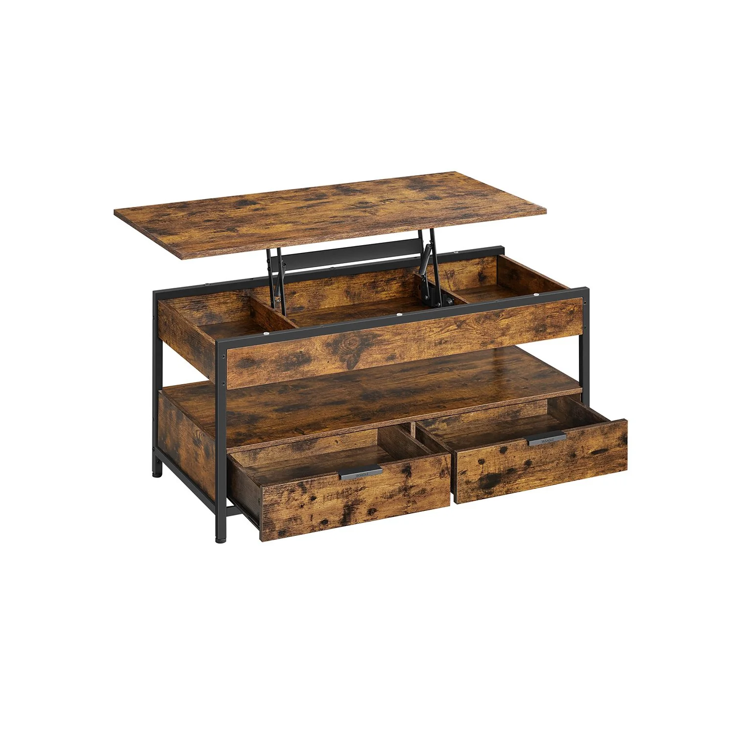 Salontafel – met lades – vintage bruin en inktzwart