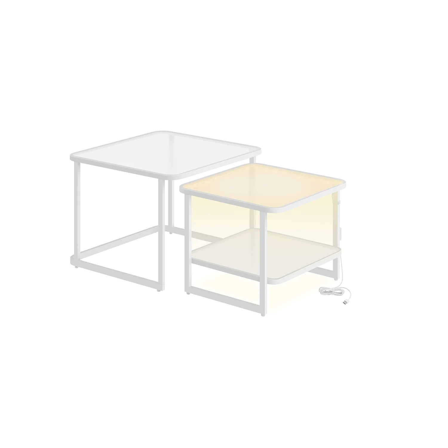 Salontafel set van 2 met LED licht – gehard glas – wit-parelwit