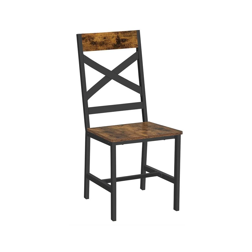Eetkamerstoelen set van 2 – Ergonomische rugleuning – Matzwart staal – Vintage bruin-zwart