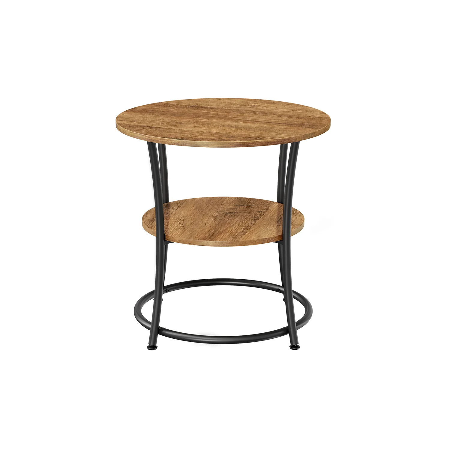 Bijzettafel rond – Met 2 planken – Stalen frame – Walnoot bruin-zwart