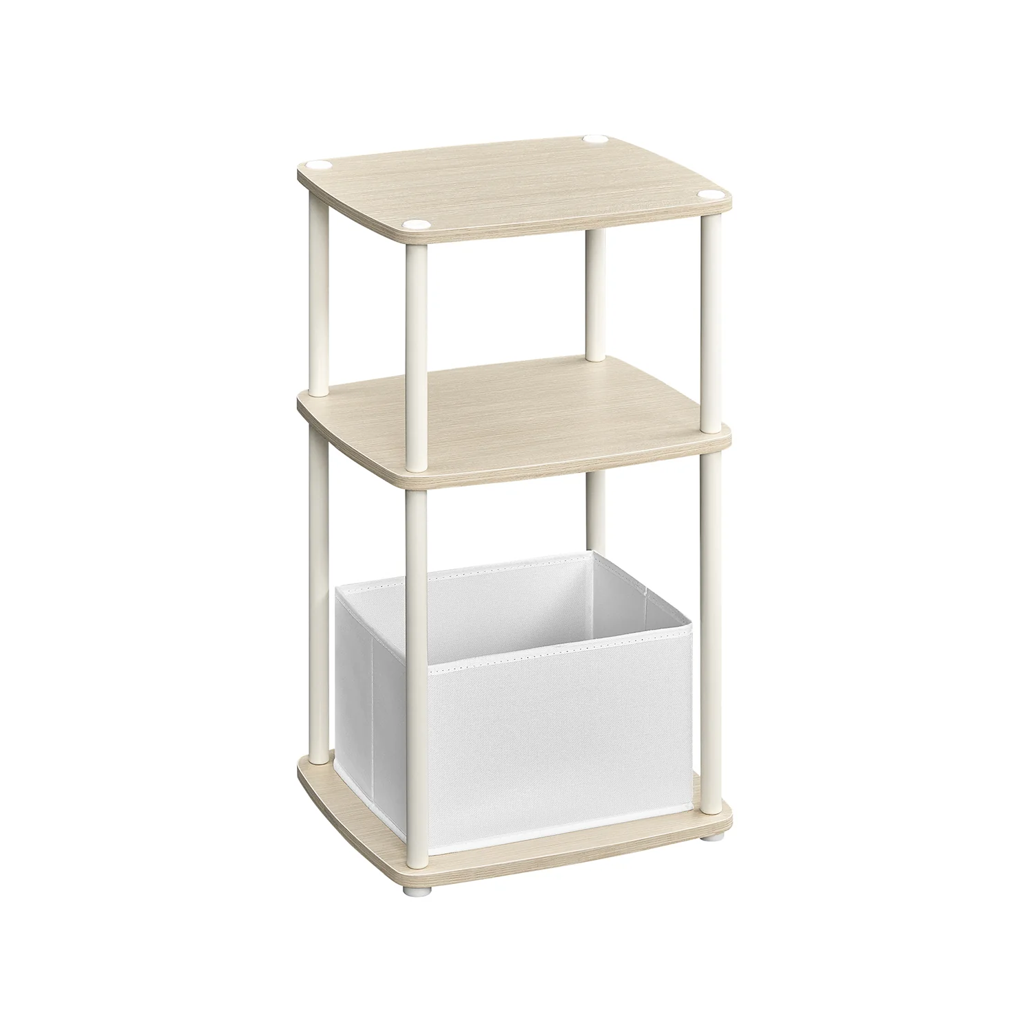 Bijzettafel rechthoekig – Beige – Met 3 planken en een stoffen mand