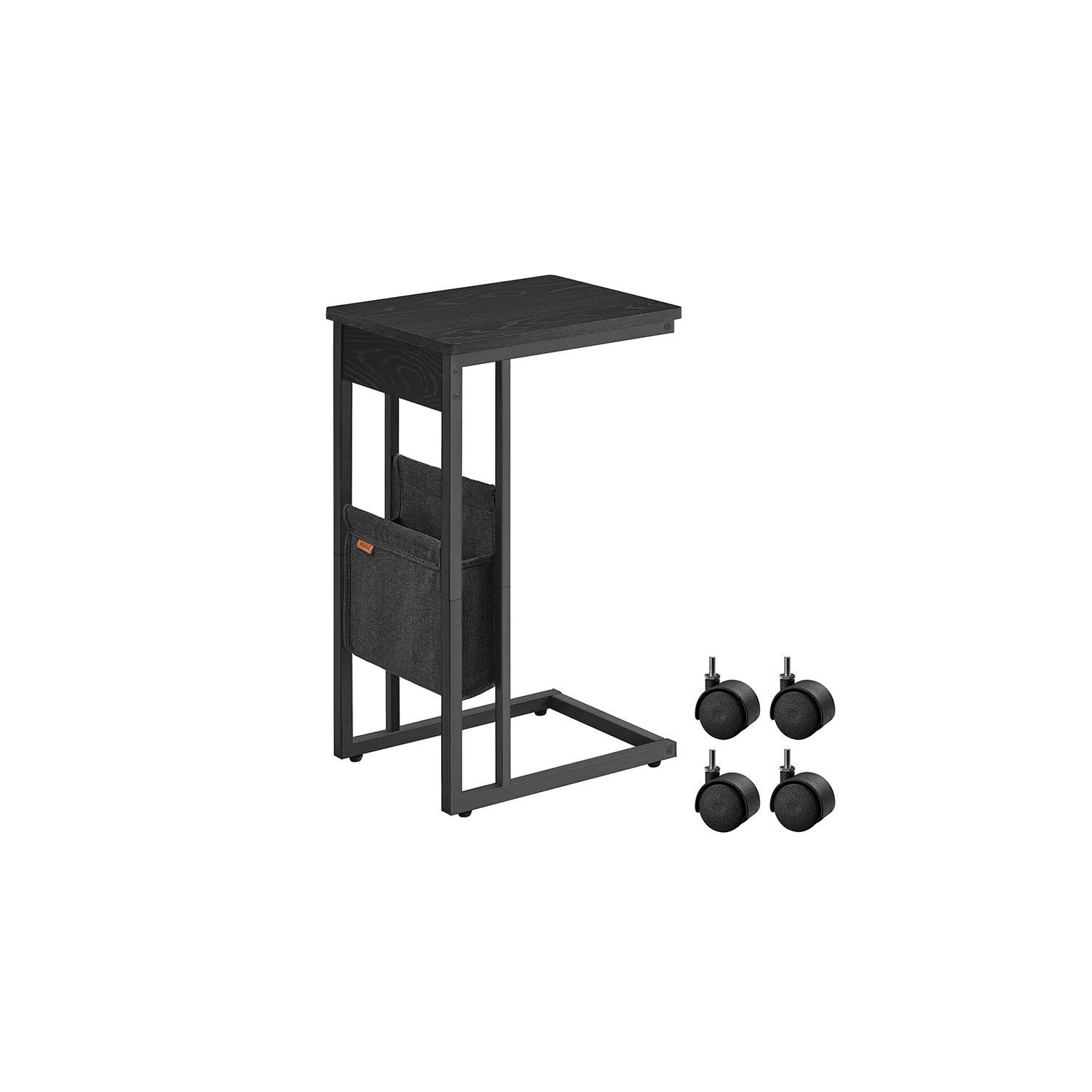 Bijzettafel – Zwart – Met opbergtas – 30 x 40 x 62 cm – Spaanplaat en staal