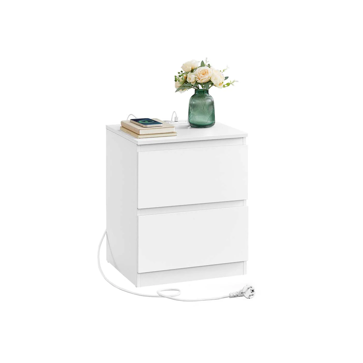Nachtkastje met 3 lades – Cloud White – Met stopcontact – Met USB poorten