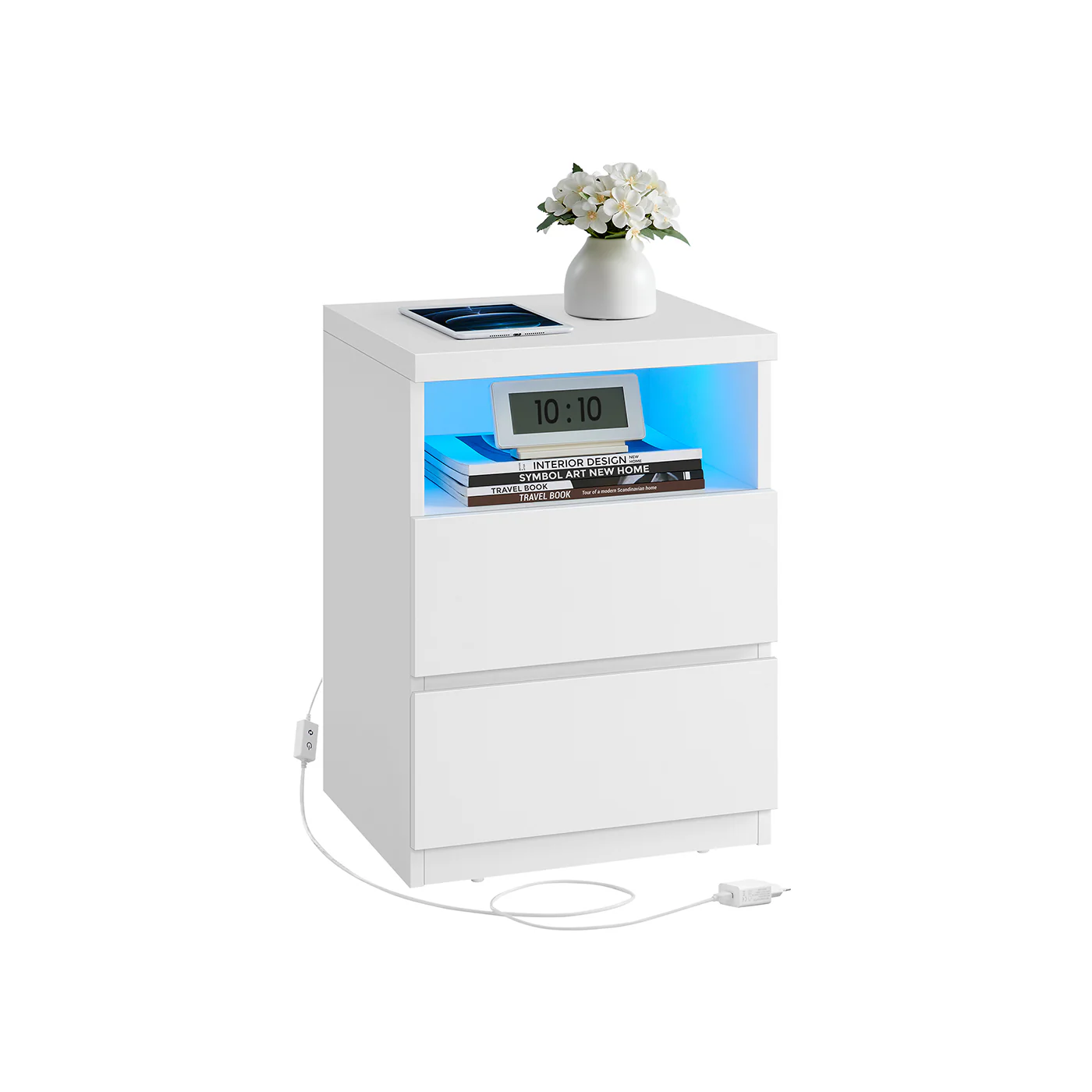 Nachtkastje met LED-verlichting – 3 lades – Wolkwit – Houtspaanplaat – 35 x 40 x 55 cm