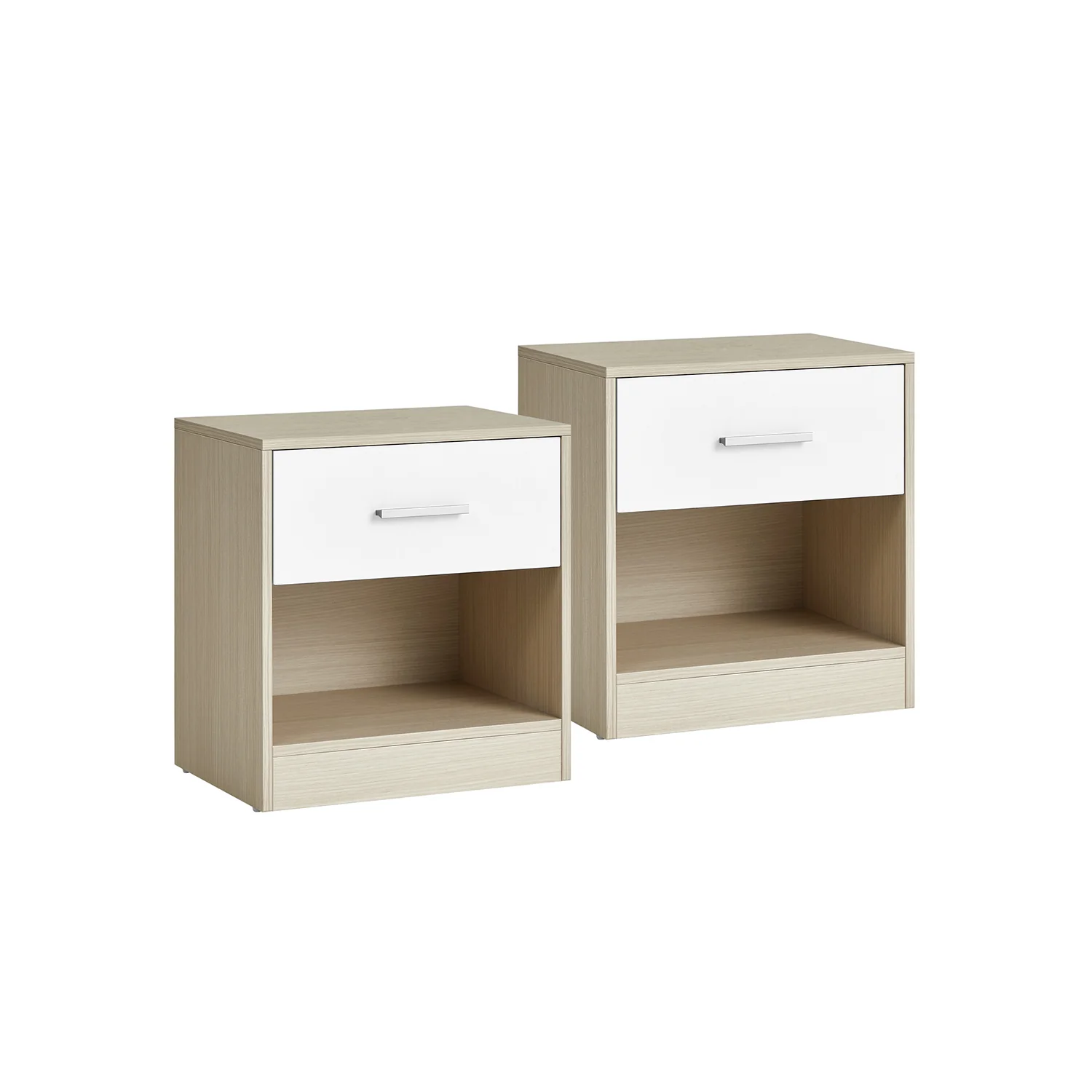 Nachtkastje set van 2 – minimalistisch ontwerp – 1 lade met soft close – naturel beige-wit