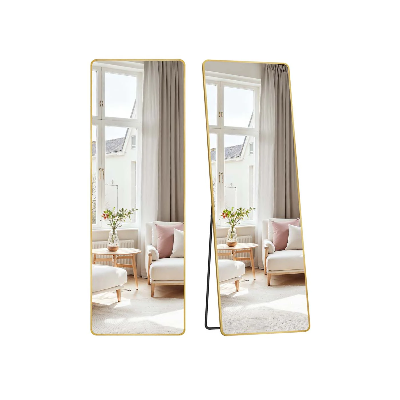 Rechthoekige passpiegel – 160 x 50 cm – Lichtgoud