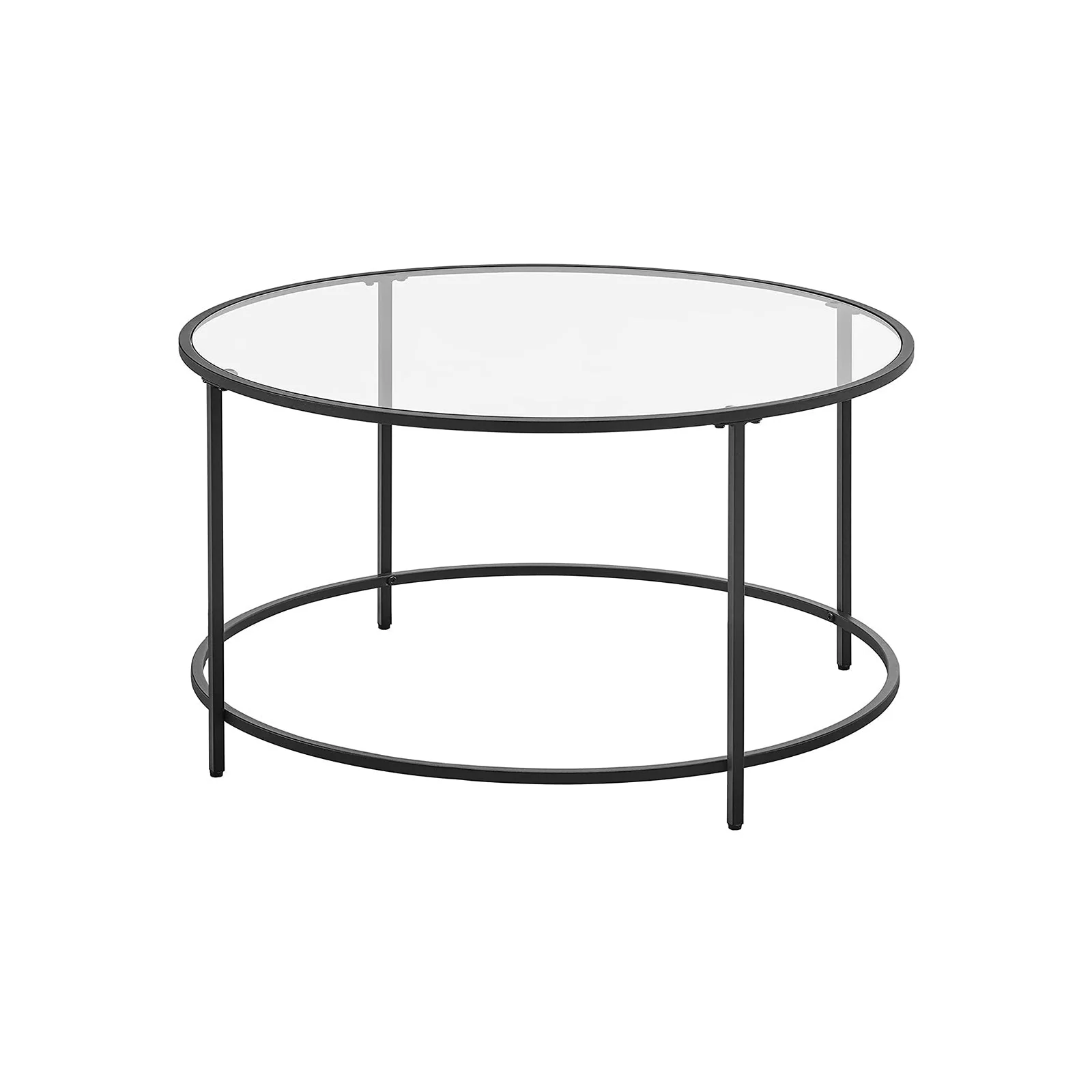 Ronde salontafel – Glazen blad – Stalen frame – Zwart