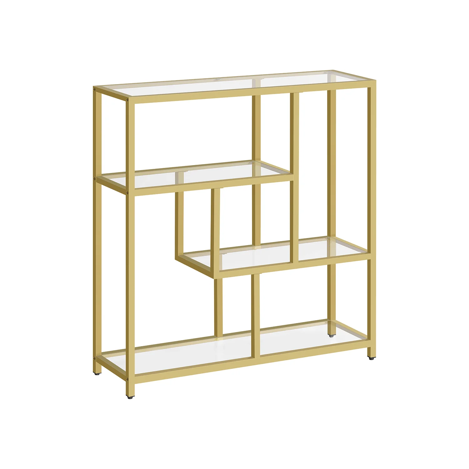 Boekenkast – 4 Planken – Gehard Glas en Staal – Transparant Bleekgoud – 30 x 100 x 103 cm