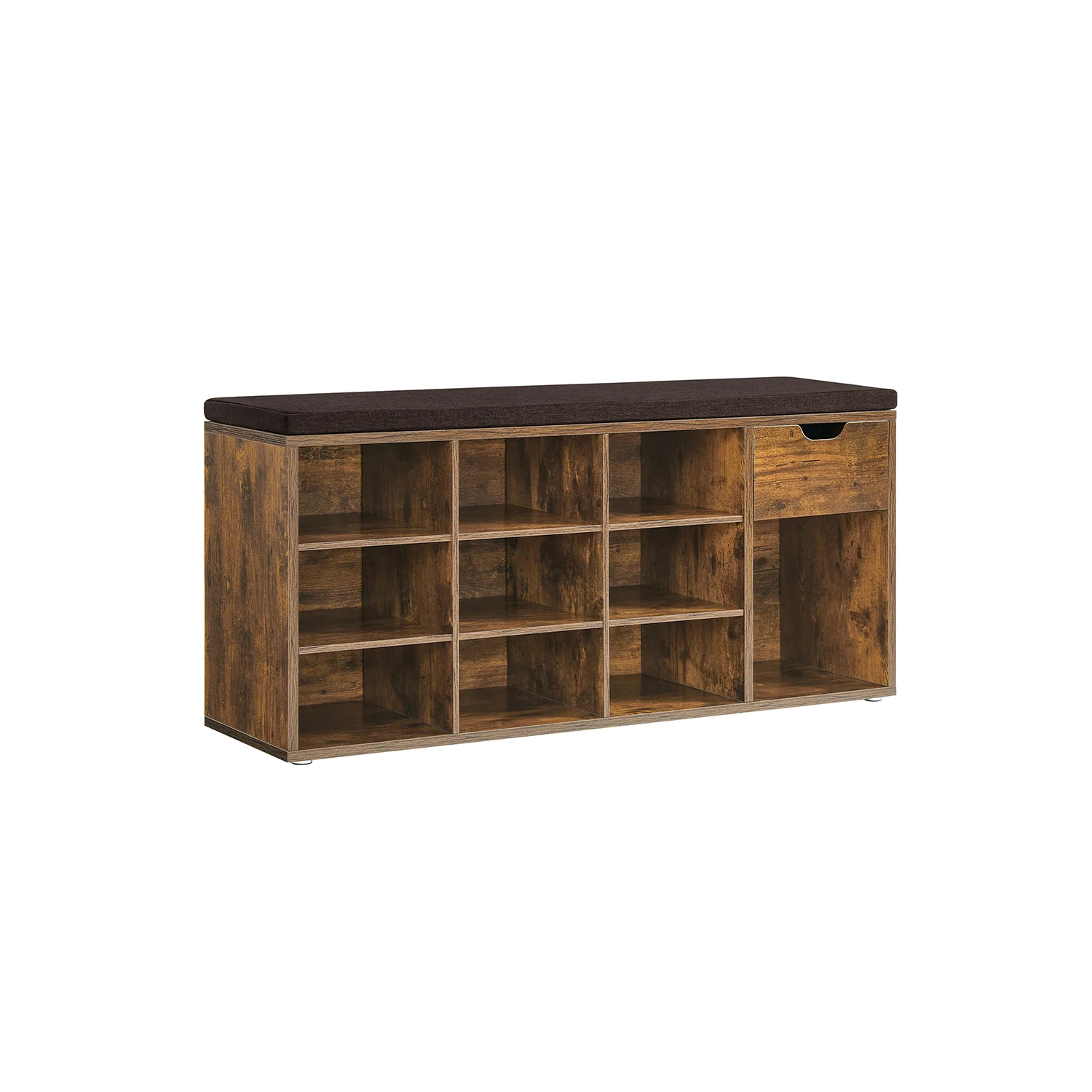 Schoenenbank – Met lade en open compartimenten – Vintage bruin – 30 x 104 x 48 cm