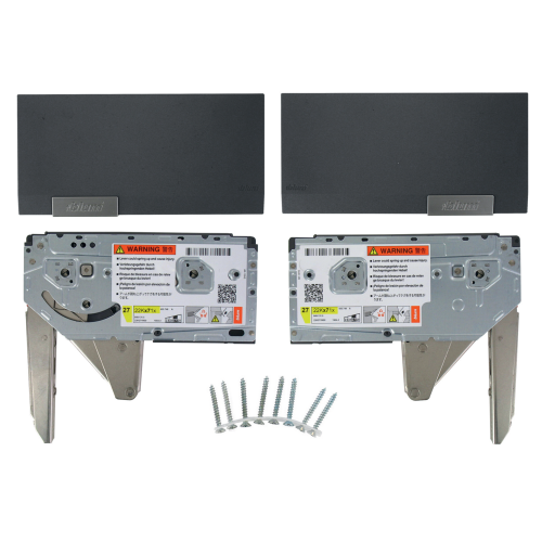 Beslagelementset AVENTOS HK top met schroefbevestiging. Vermogen 1730-5200. 107 graden hoek. Antraciet Grijs.