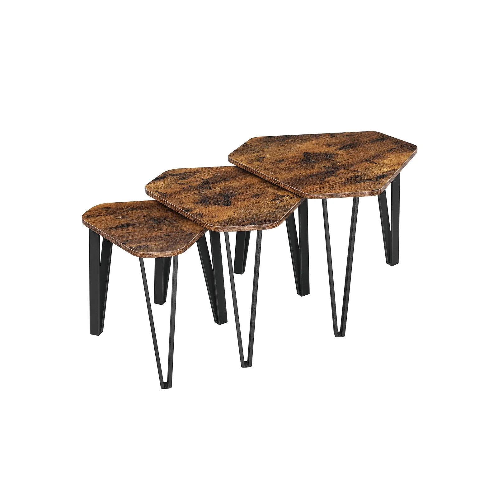 Bijzettafels – Set van 3 – Industrieel ontwerp – Vintage bruin-zwart