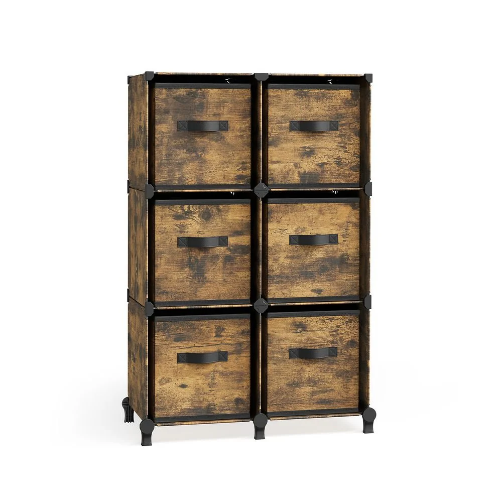 Kubuskast – 6 vakken met opbergdozen – Ink Black-Dove Grey