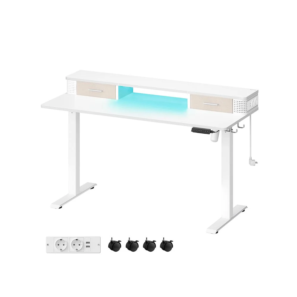 Elektrisch Bureau (Zit-Sta) – 60 x 120 – In hoogte verstelbaar (72 – 120 cm) – LED verlichting in 6 kleuren – 2x USB – 2x stopcontact – 3 geheugenstanden – 2x opbergvak (lades)