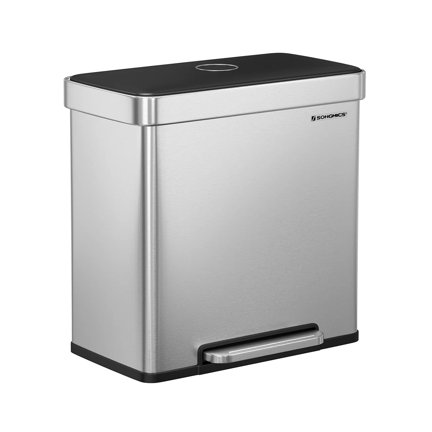 Prullenbak – 2 x 30 L vakken – Softclose deksel – Roestvrijstalen look – 58 x 31,5 x 59 cm