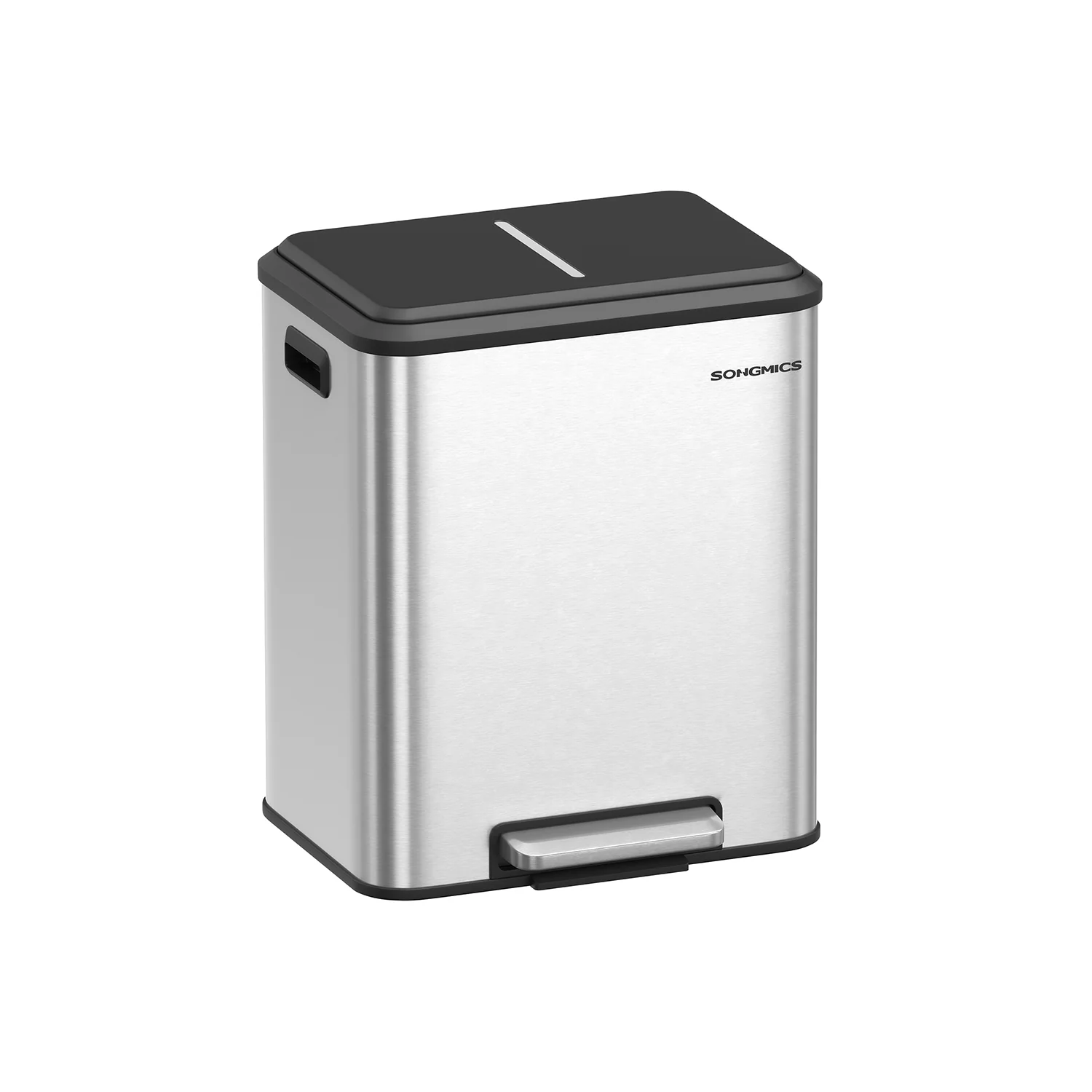 Prullenbak met 2 x 15 L compartimenten – Met binnenemmers – Geruisloos deksel – 60 x 30 x 50 cm