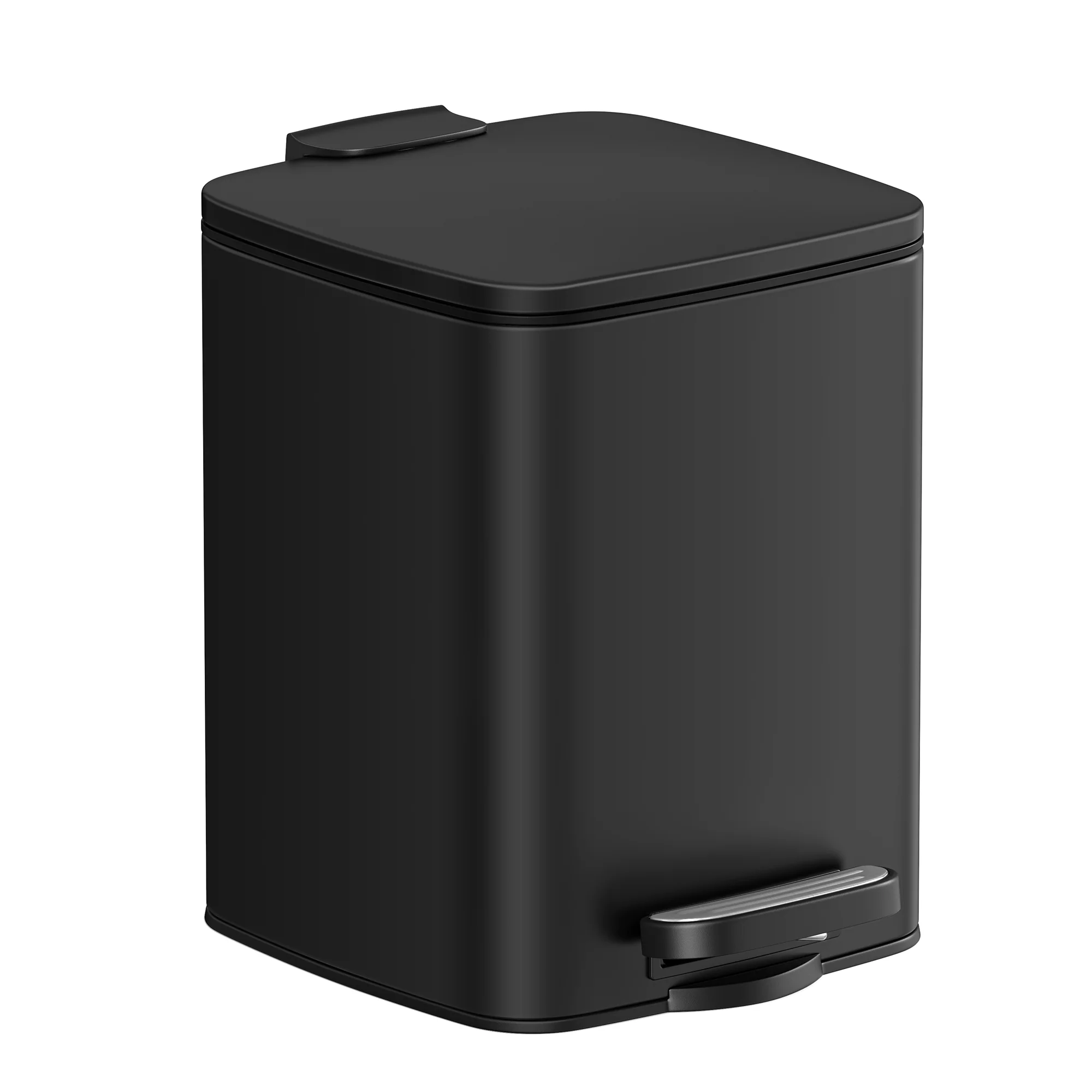 Vuilnisbak met pedaal – Softclose deksel – Compact formaat – Zwart staal – 6 L binnenemmer