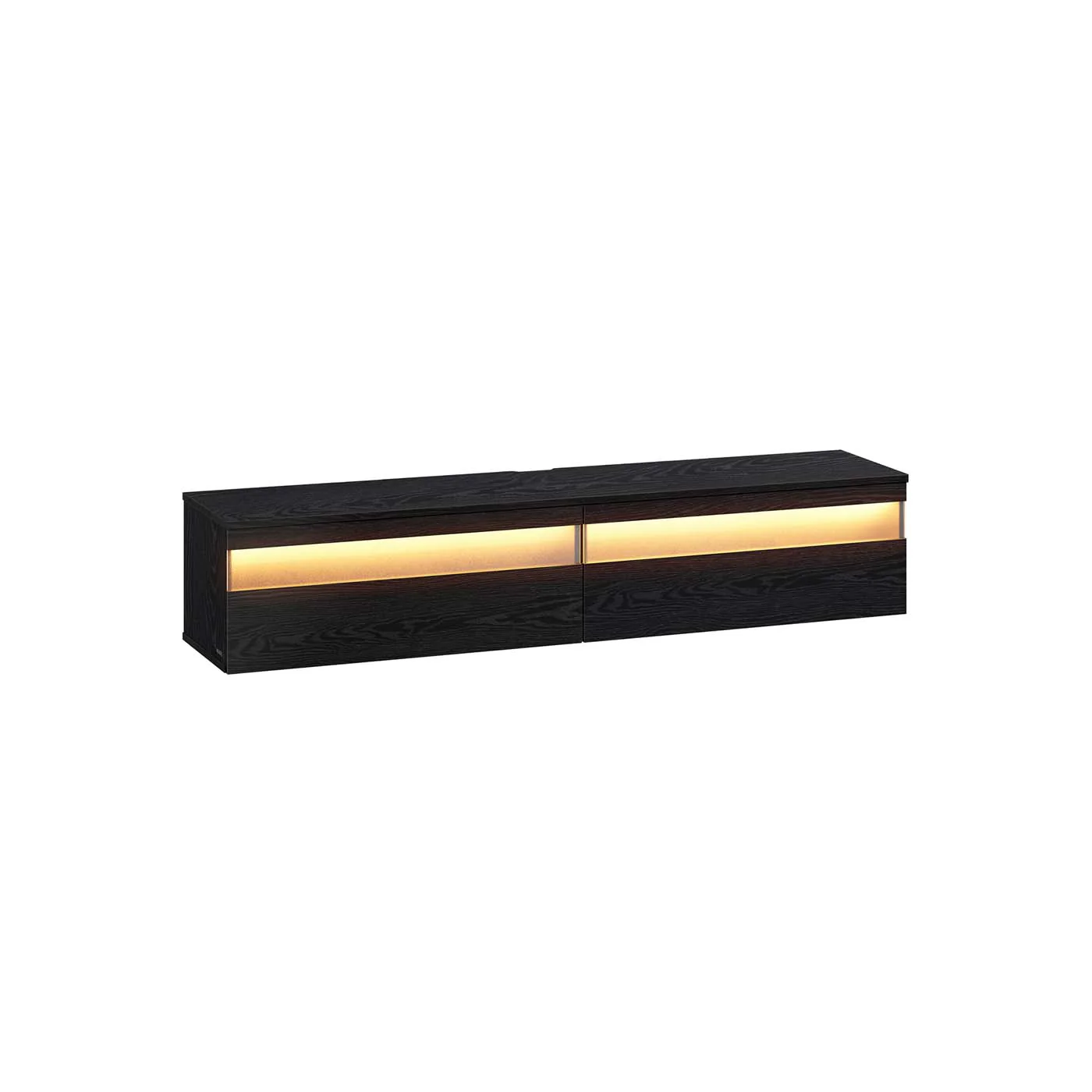 TV Meubel met verlichting (7 kleuren, 3 standen) – 147 x 35 x 30 cm  – 3x Stopcontact – 2x USB A – 2 opbergruimtes – Ebbenhout