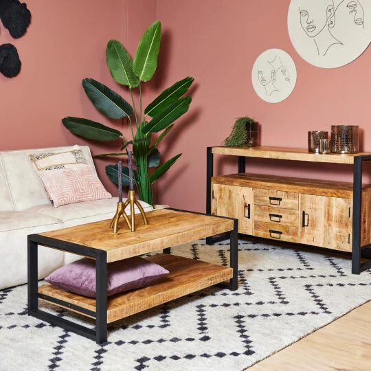 Mangohouten Salontafel 110cm met onderblad