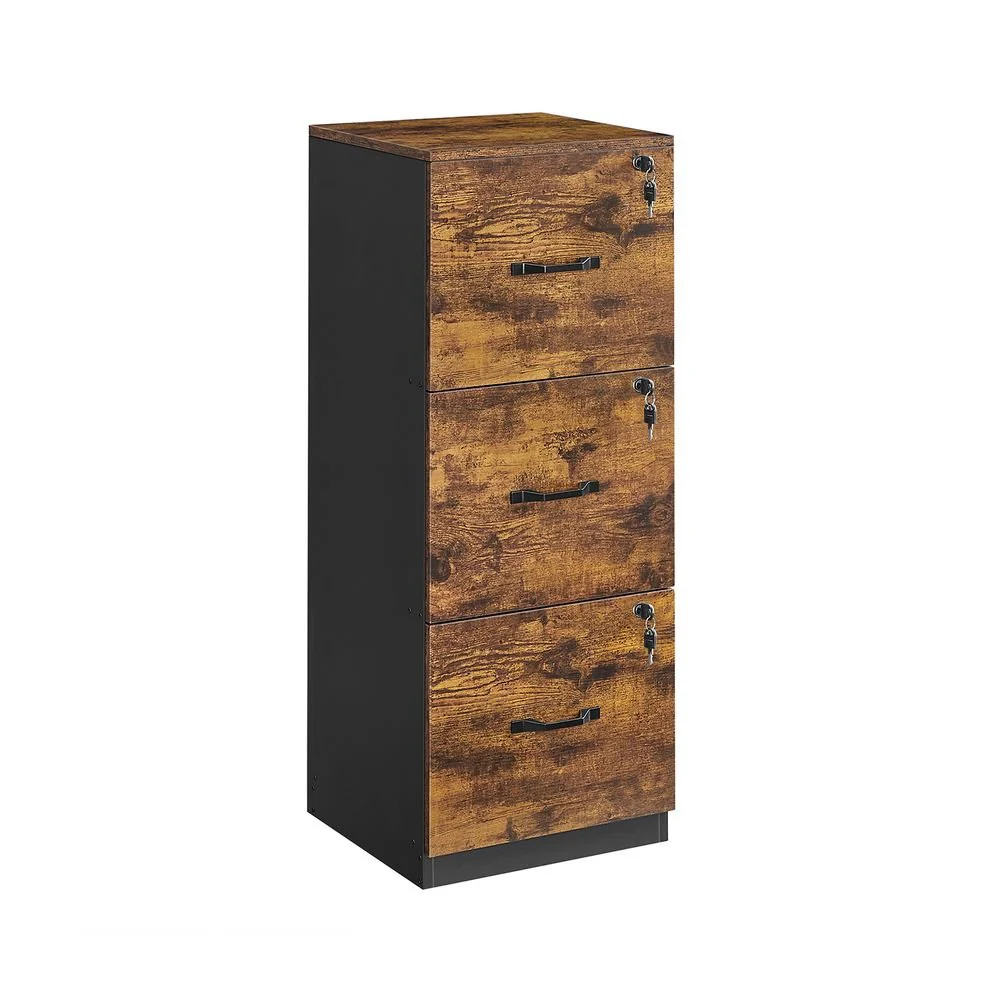 Archiefkast – 3 afsluitbare laden – Hout – Vintage bruin-zwart