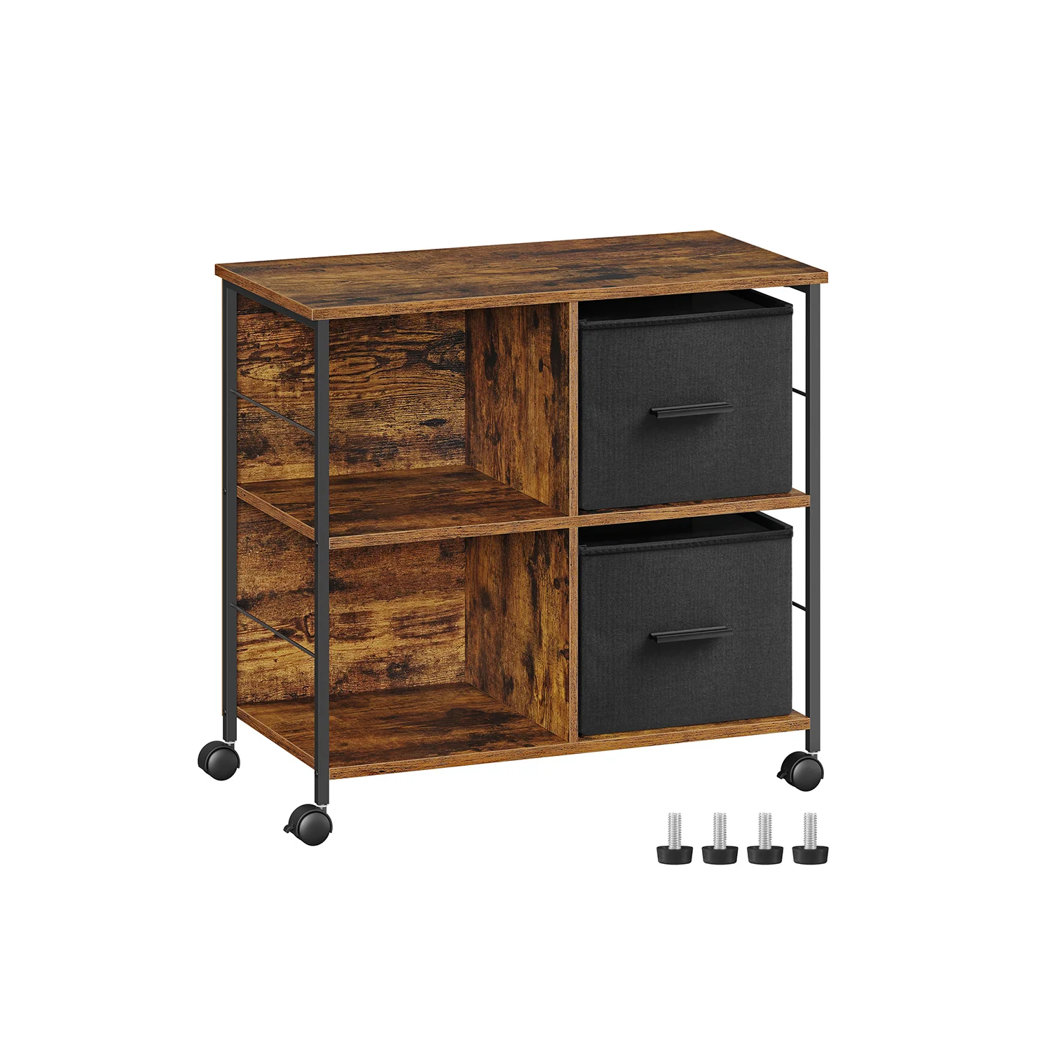 Archiefkast 37,5 x 73,5 x 69 cm – Vintage bruin en inktzwart – Tot 91 kg draagvermogen – Met wielen