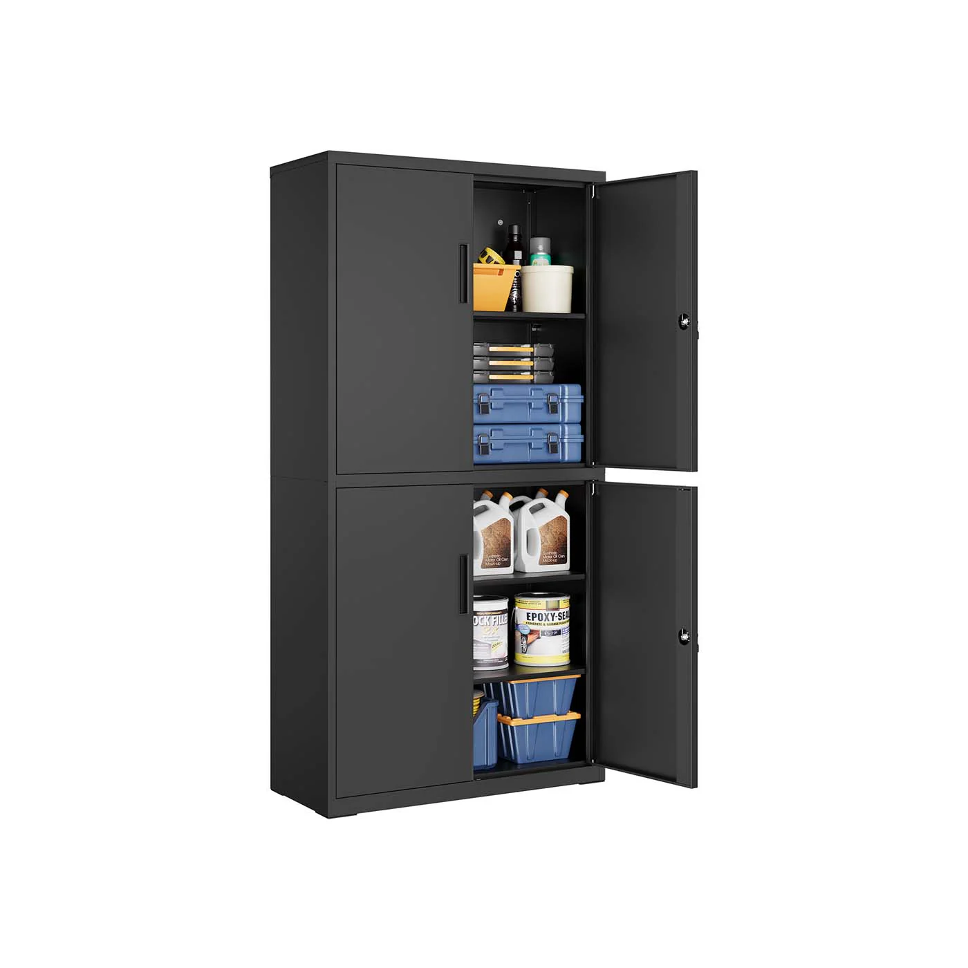 Archiefkast – 4 deuren en 5 niveaus – Staal – Mat zwart