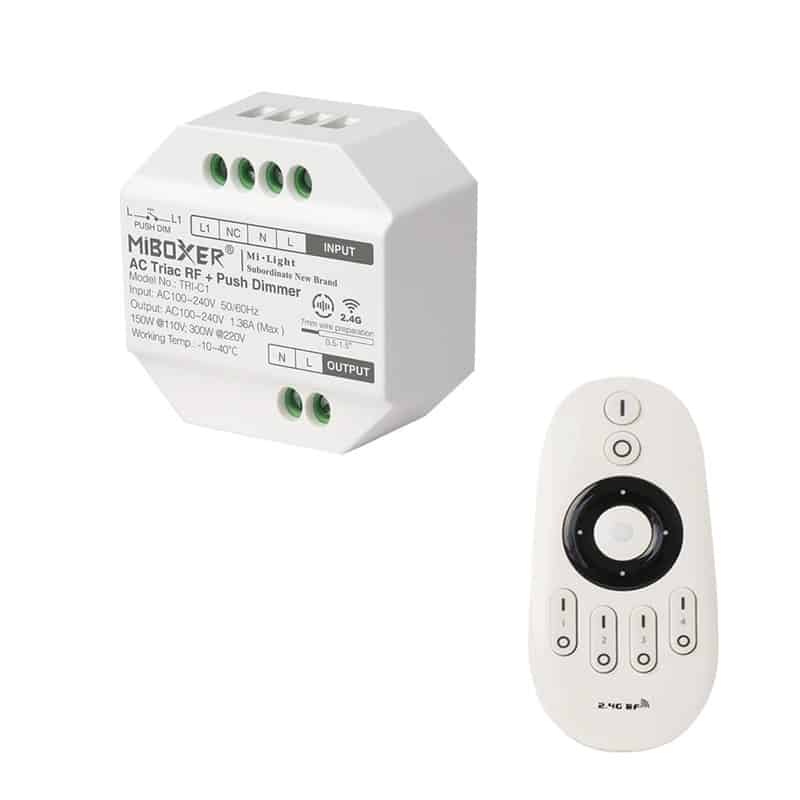 MiBoxer AC Triac RF+Push Dimmer Module + RF Afstandsbediening