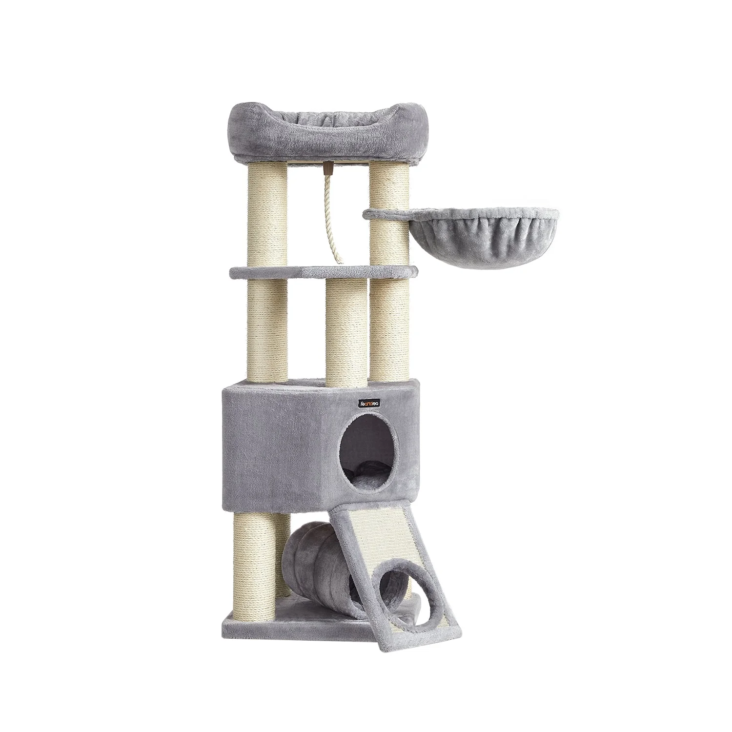 Kattenkrabpaal – Groot model met tunnel en hangmat – Lichtgrijs