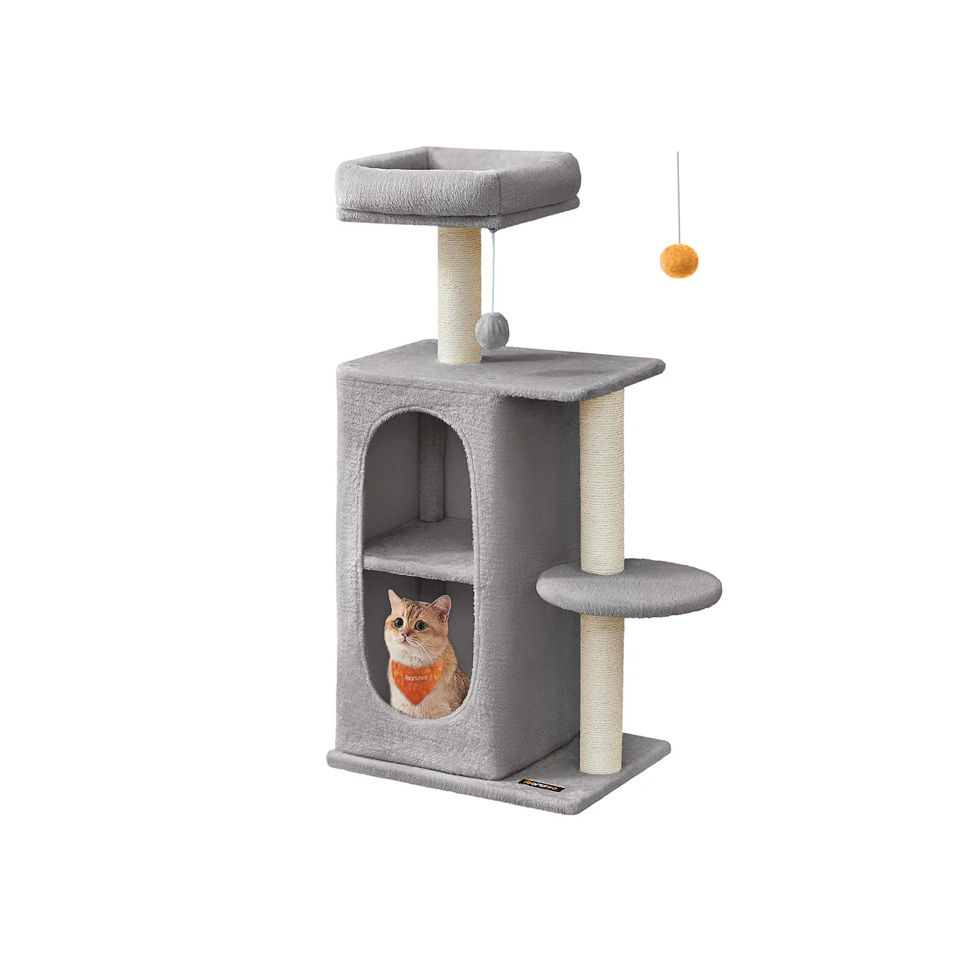 Kattenboom met 2 holen en 1 platform – Pluche – Lichtgrijs