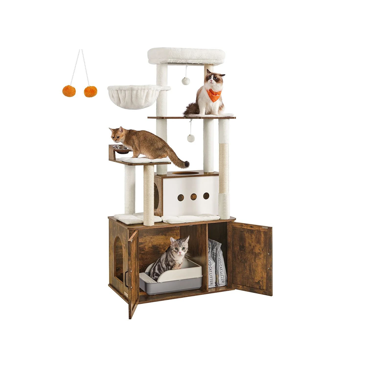 Krabpaal 170 cm hoog met kattenbakkast vintagebruin
