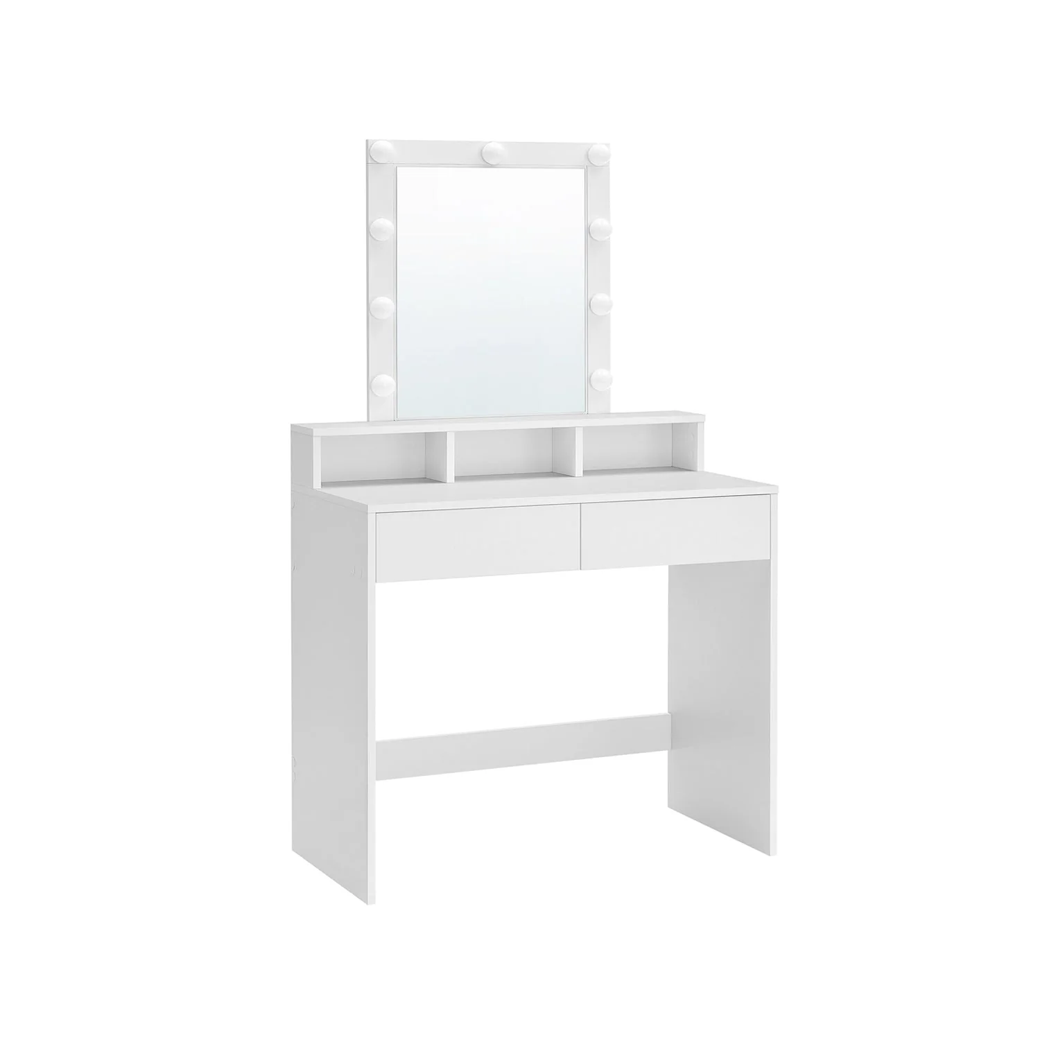 Kaptafel – Dimbare lampjes – 2 lades – Met spiegel – Wit