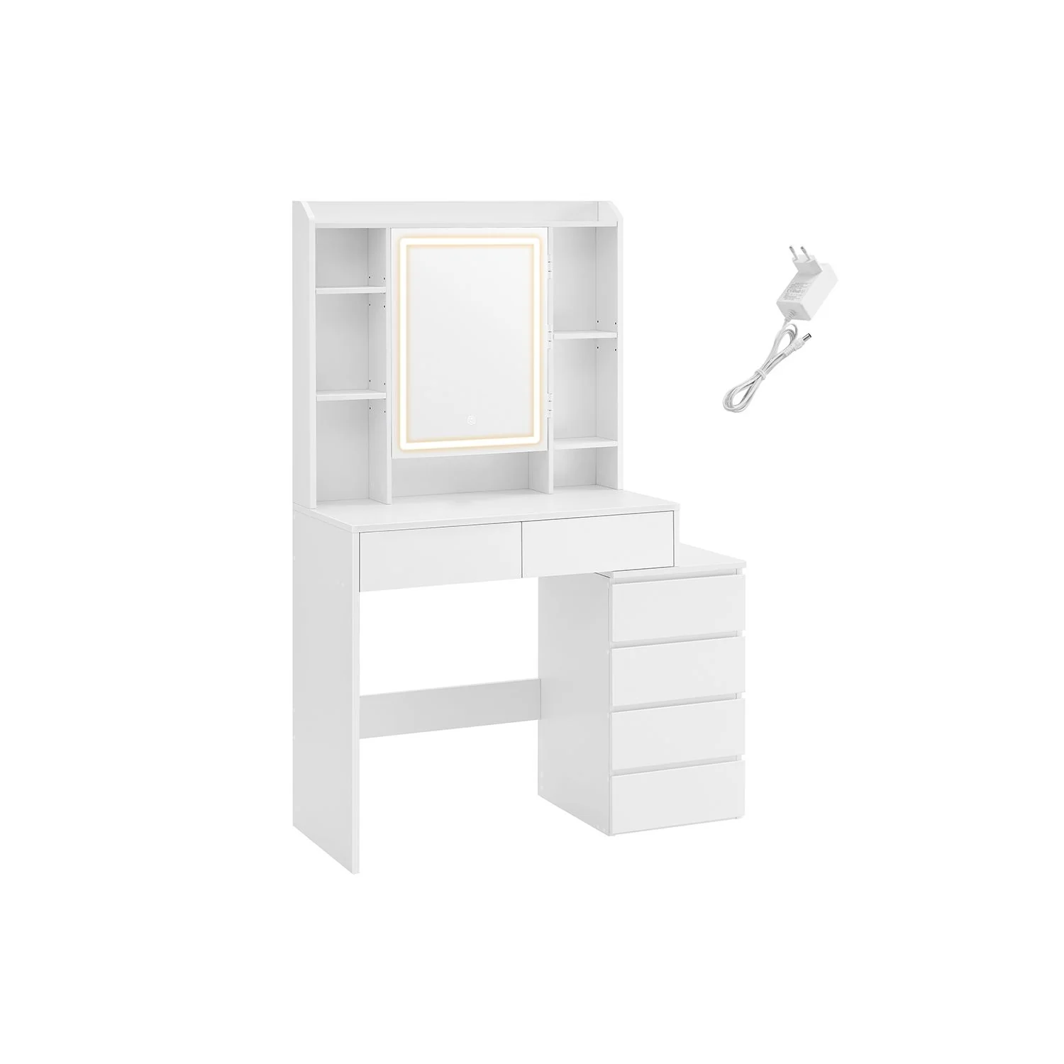 Kaptafel – Make-up Tafel – Met spiegel – LED-verlichting – 2 grote lades – Wit