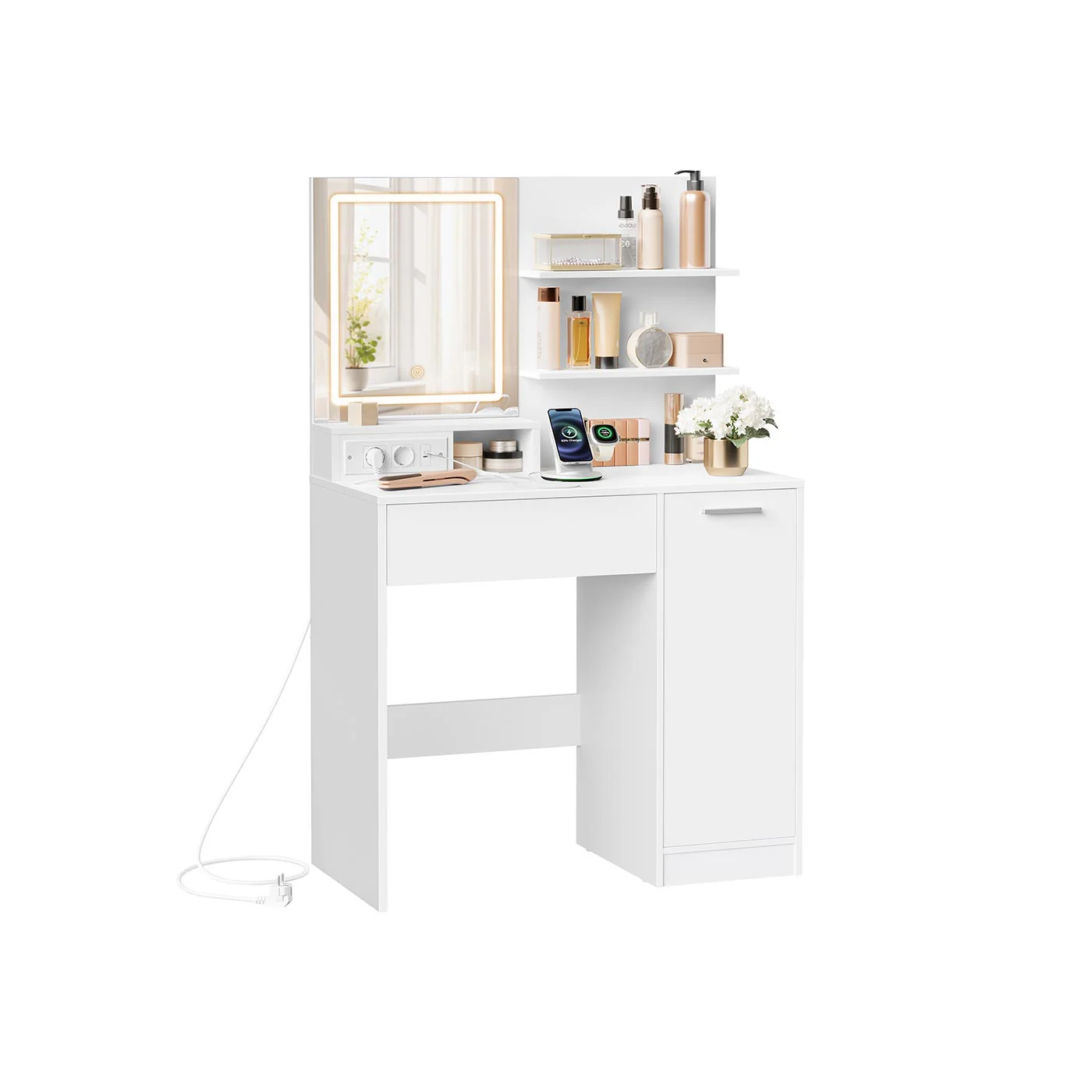 Kaptafel – Make-up Tafel  – Met LED spiegel –  40 x 80 x 132 – Met1 lade