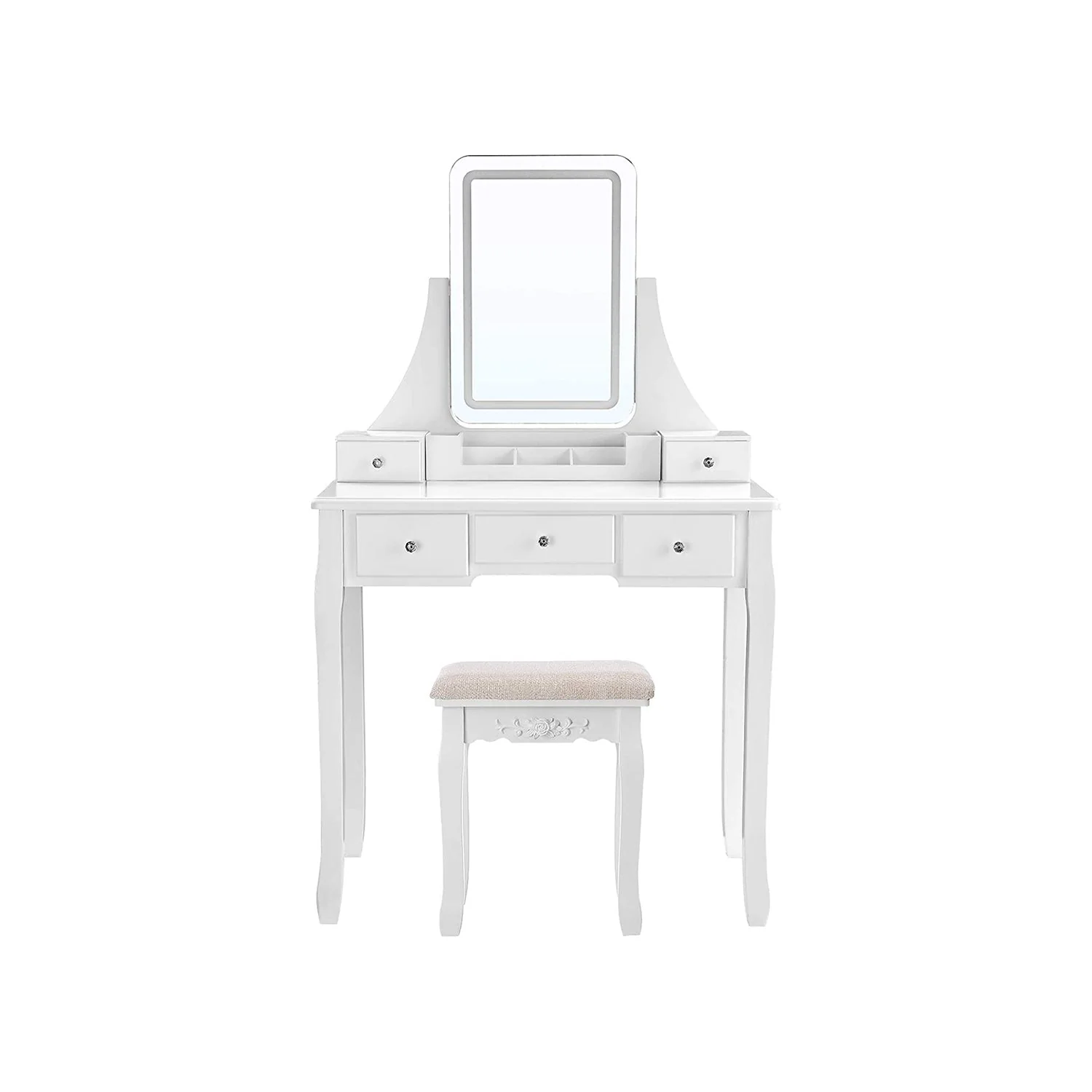 Kaptafel – Met kruk – Frameloze spiegel – 5 lades – Zwart