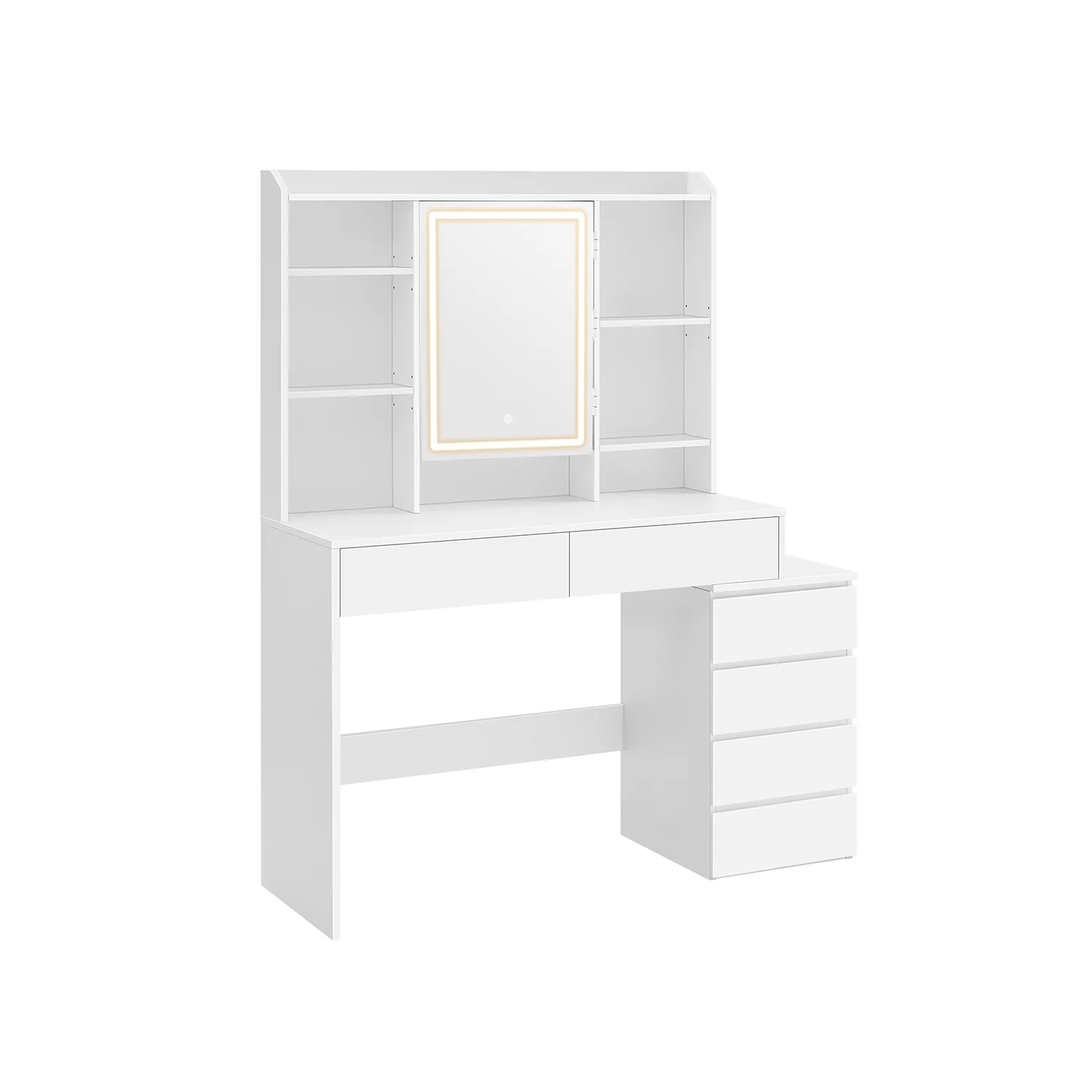 Kaptafel – Make-up Tafel  – Met spiegel – Met LED-verlichting – 2 grote lades – Wit