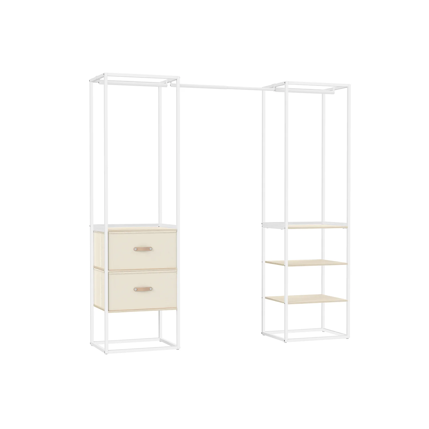 Kledingrek – 40 x (150-180) x 180 cm – Met 2 lades – Natuurlijk beige – Tot 130 kg draagvermogen