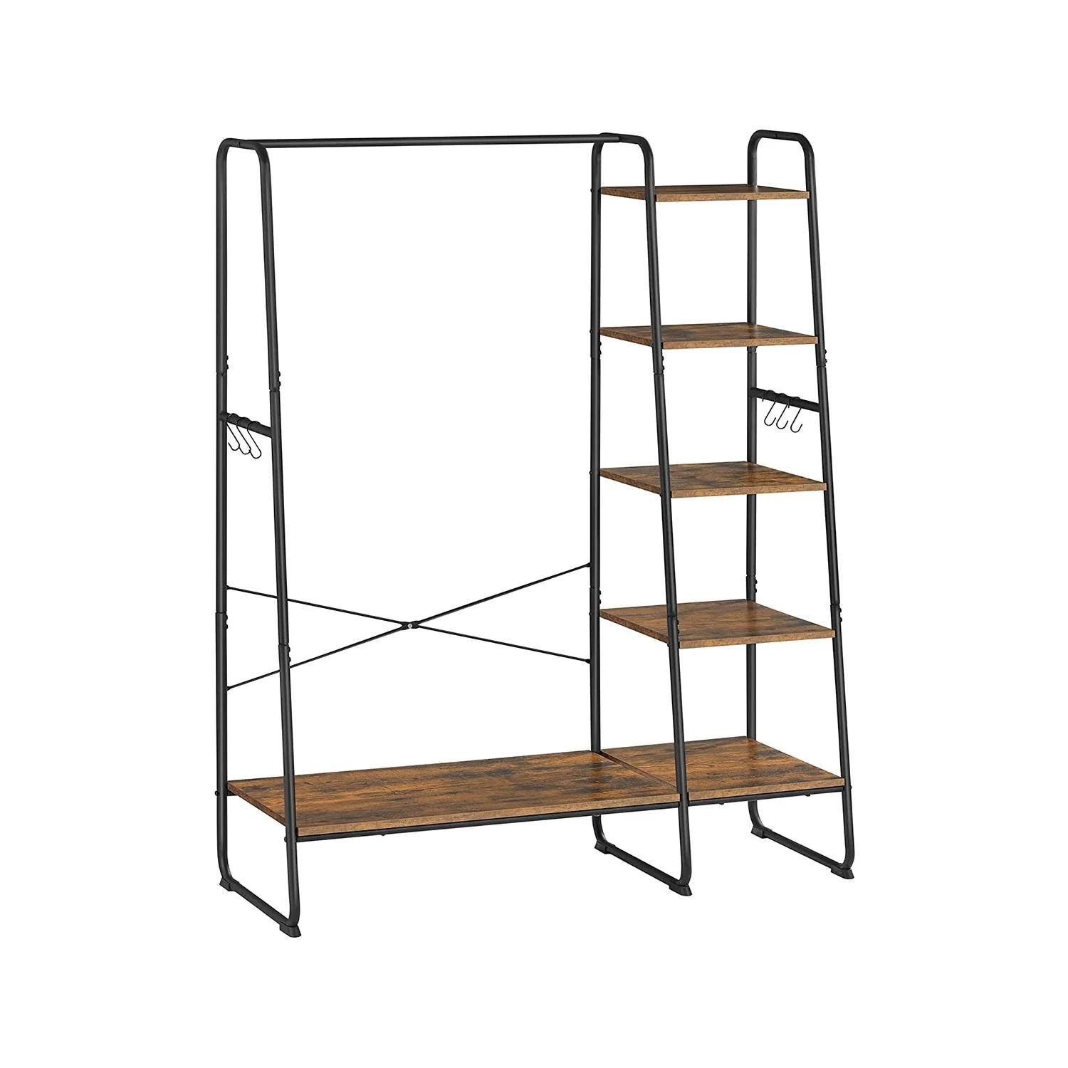 Kapstok met schoenenrek en 6 haken – Industrieel design – Vintage bruin-zwart
